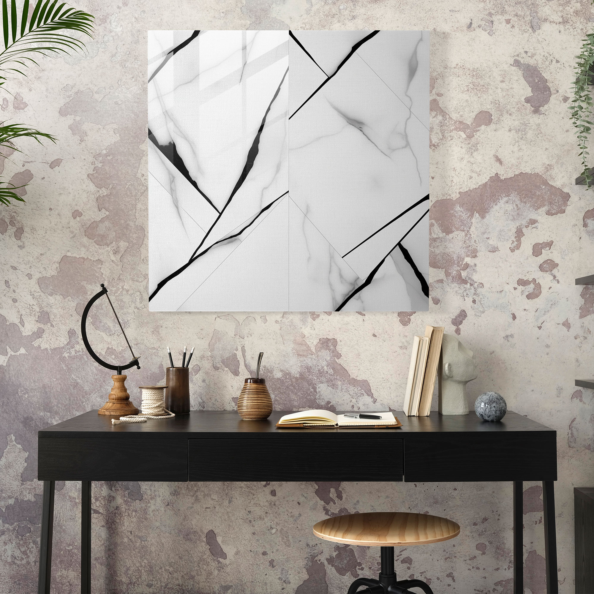 Marble Glass Print - Minimalist Black And White - Marble, Wall Decoration, Glass Art, Black And White