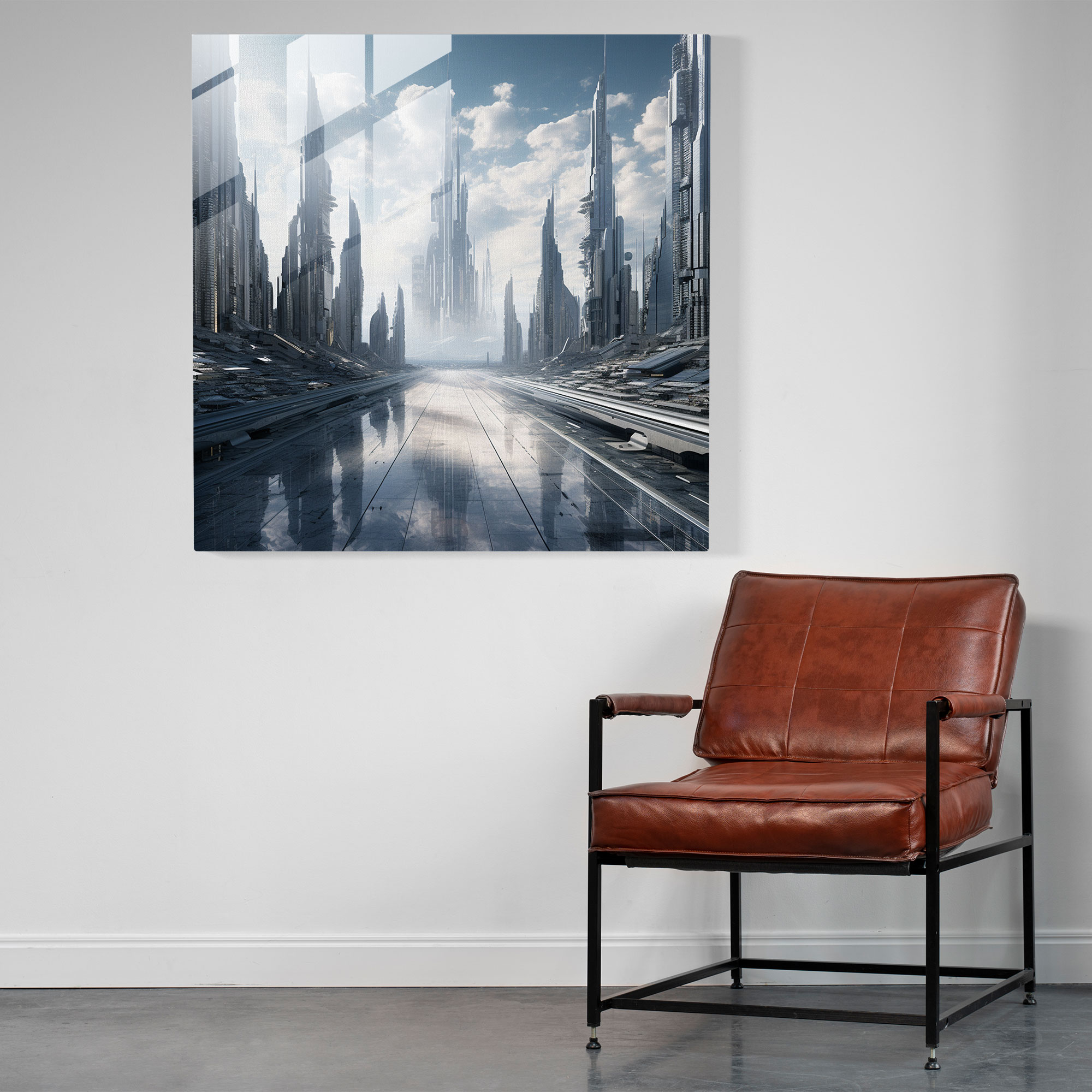 Marble Glass Art - Futuristic Cityscape - Marble, Modern Art, Skyscrapers, Wall Decoration