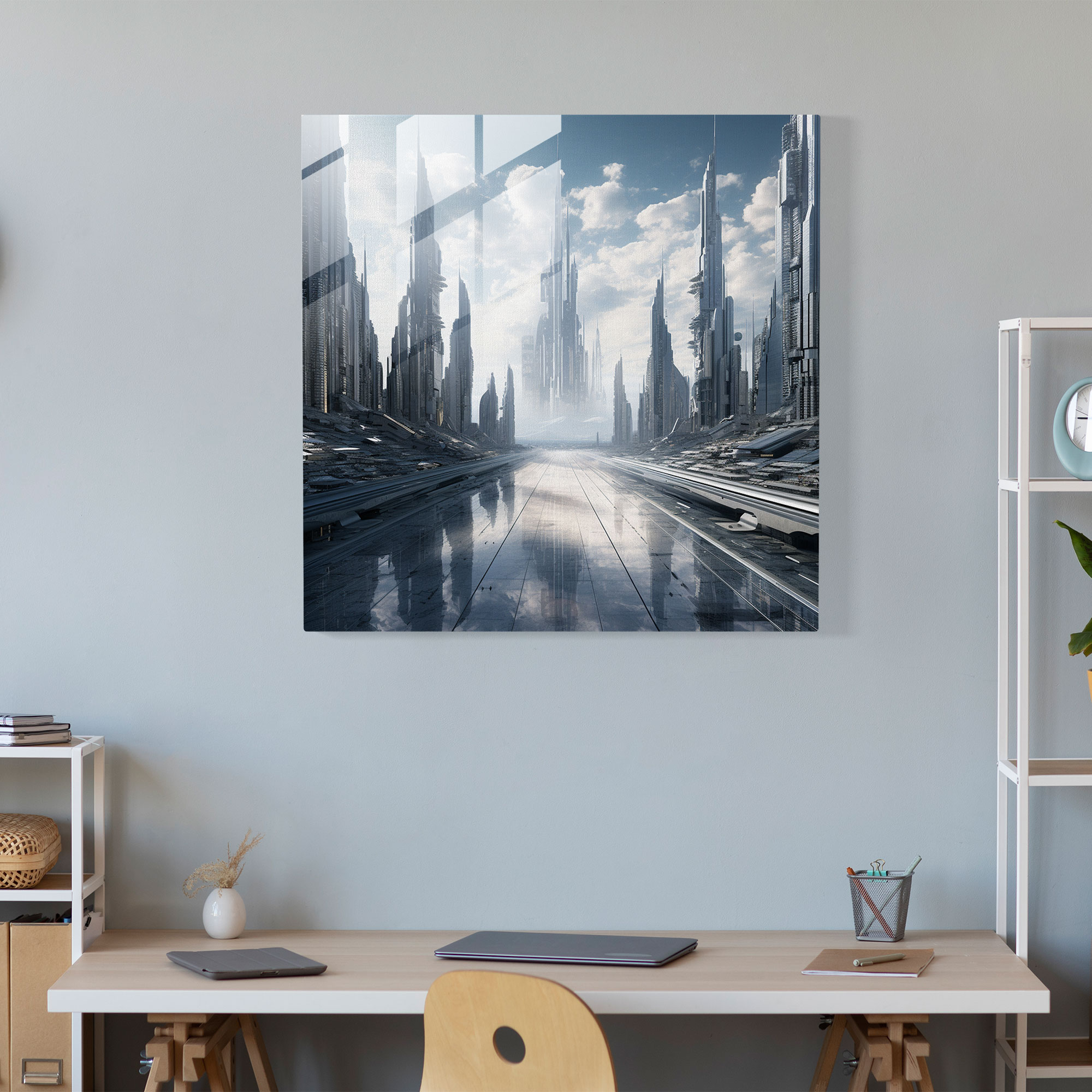 Marble Glass Art - Futuristic Cityscape - Marble, Modern Art, Skyscrapers, Wall Decoration