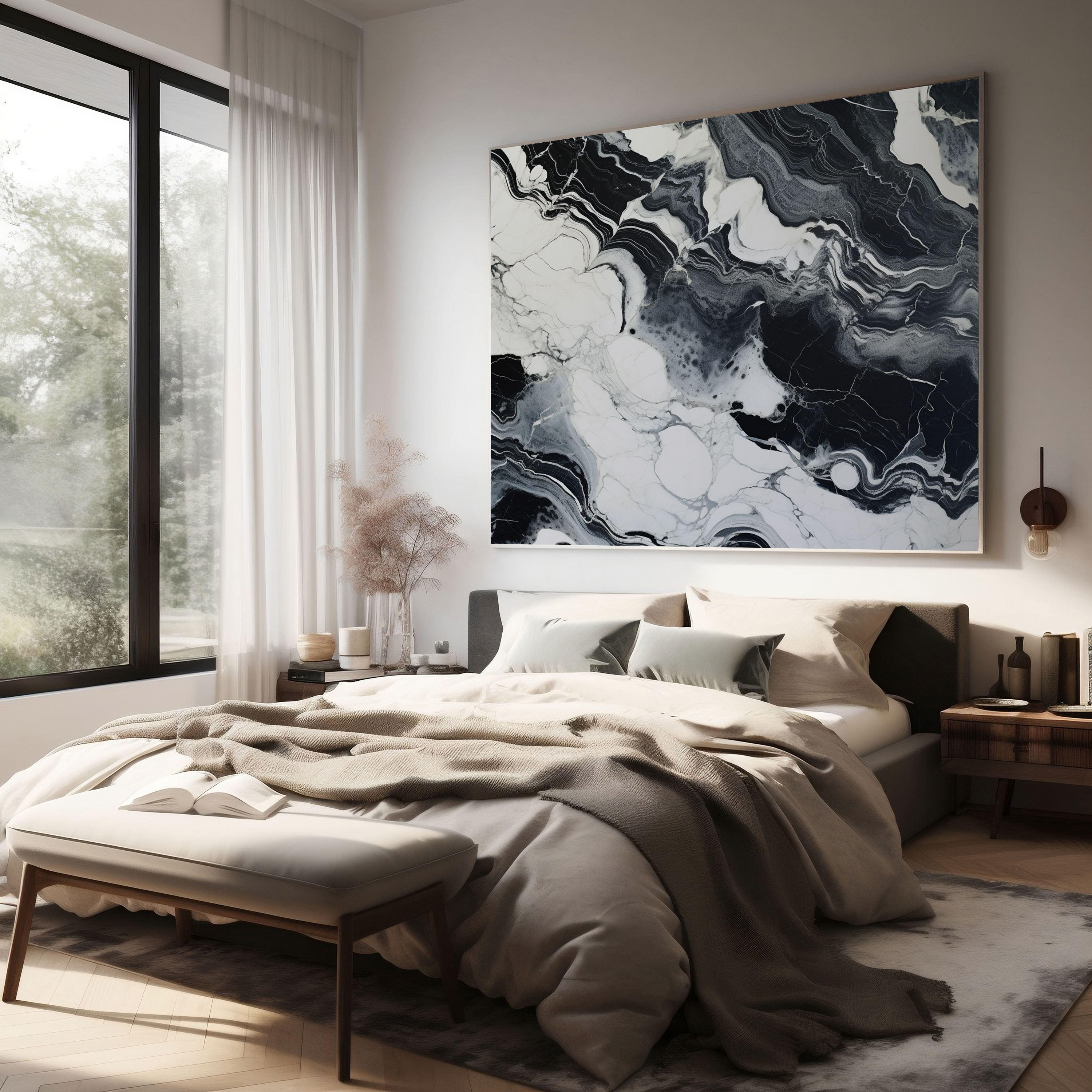 Marble Wall Decoration - Timeless Black & White - Marble, Canvas Wall Art, Wall Art, Timeless