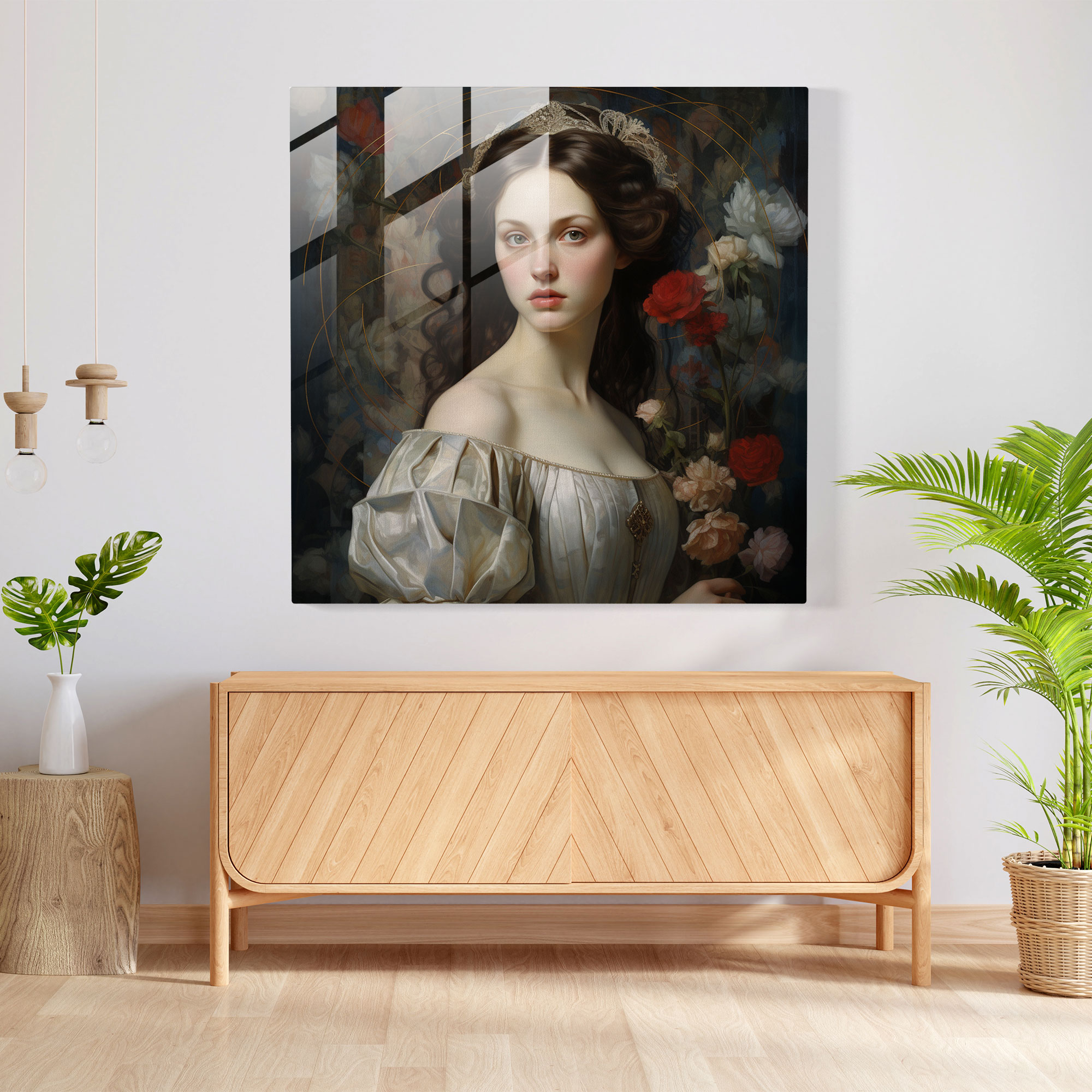 Ethereal Glass Wall Art - Renaissance Muse Elegance