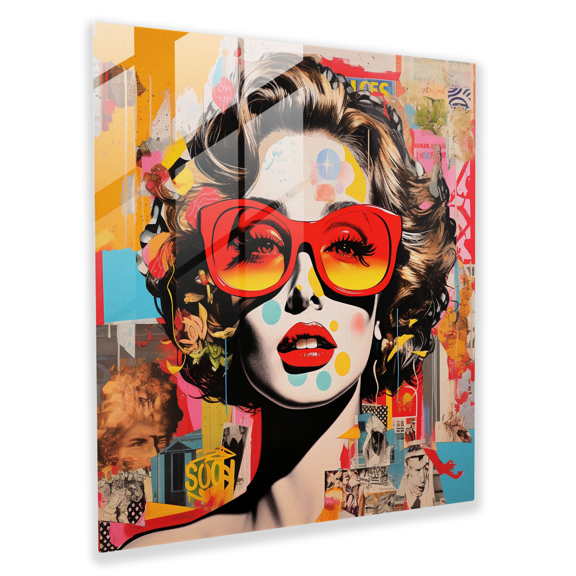 Pop Fusion Glass Print - Pop Art Collage Glass Wall Art