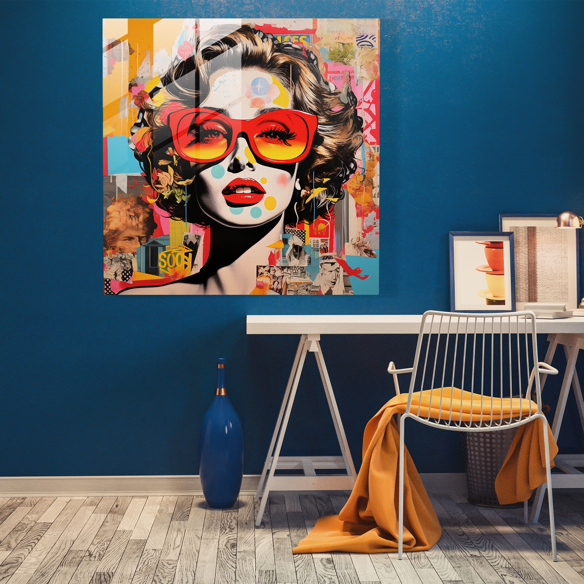 Pop Fusion Glass Print - Pop Art Collage Glass Wall Art