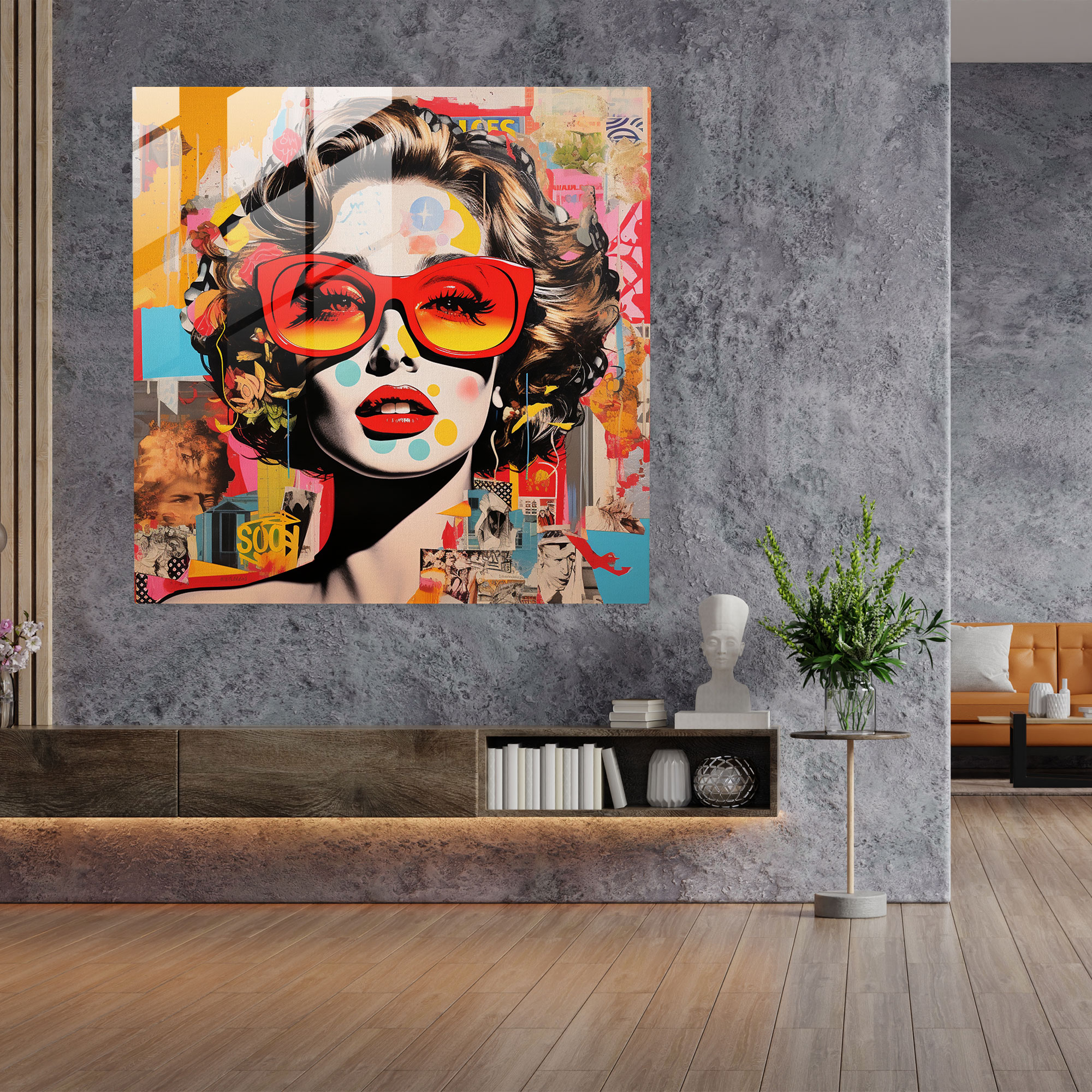 Pop Fusion Glass Print - Pop Art Collage Glass Wall Art
