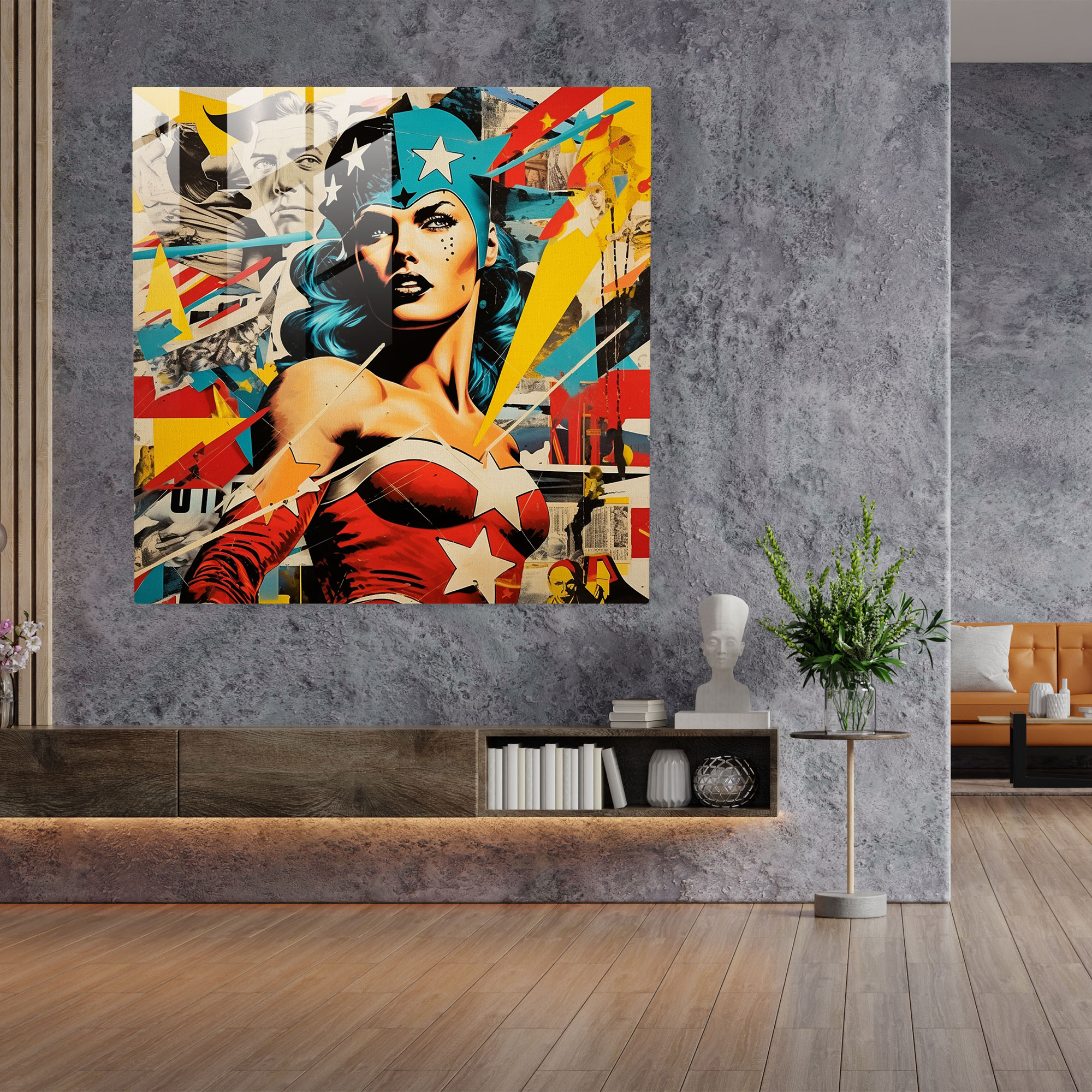Enerjik Pop Sanat Cam Tablo Koleksiyonu - Aksiyon Dolu Süperkahramanların Canlı Cam Duvar Sanatı Ev Dekorasyonu için