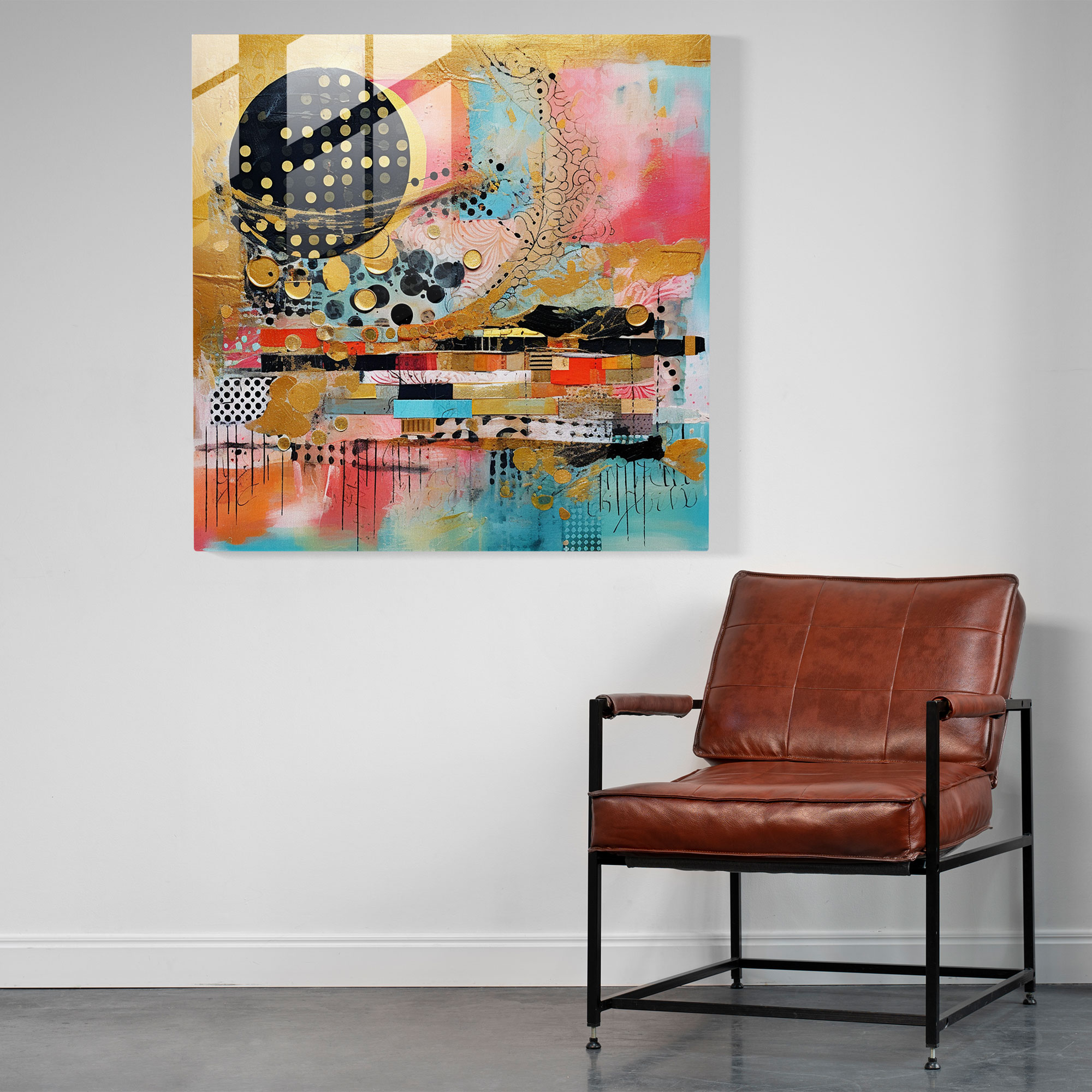 Artistic Curiosity Glass Wall Art: Abstract Mixed Media Fusion