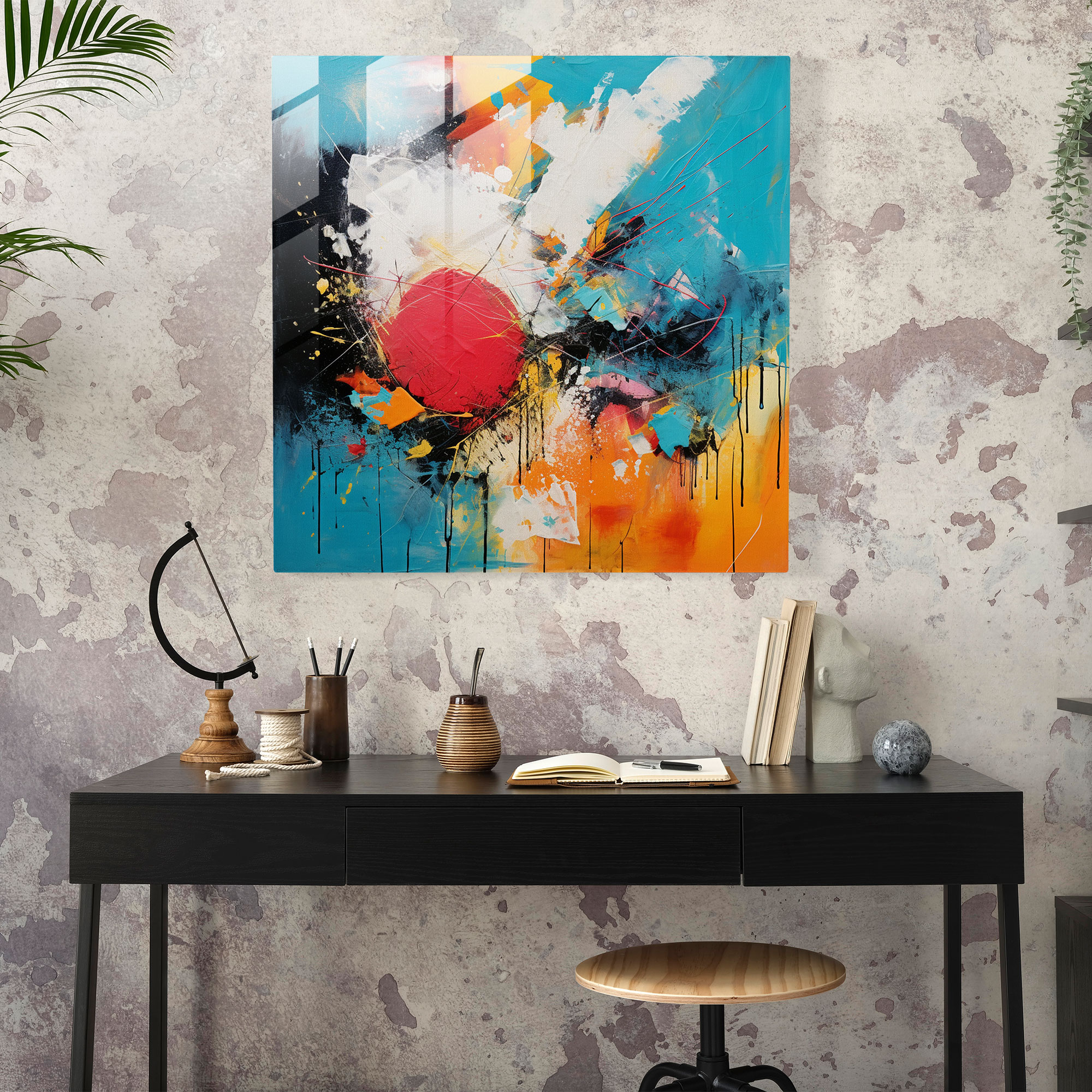 Enigmatic Glass Print - Abstract Explosion of Colors and Textures Glass Wall Art