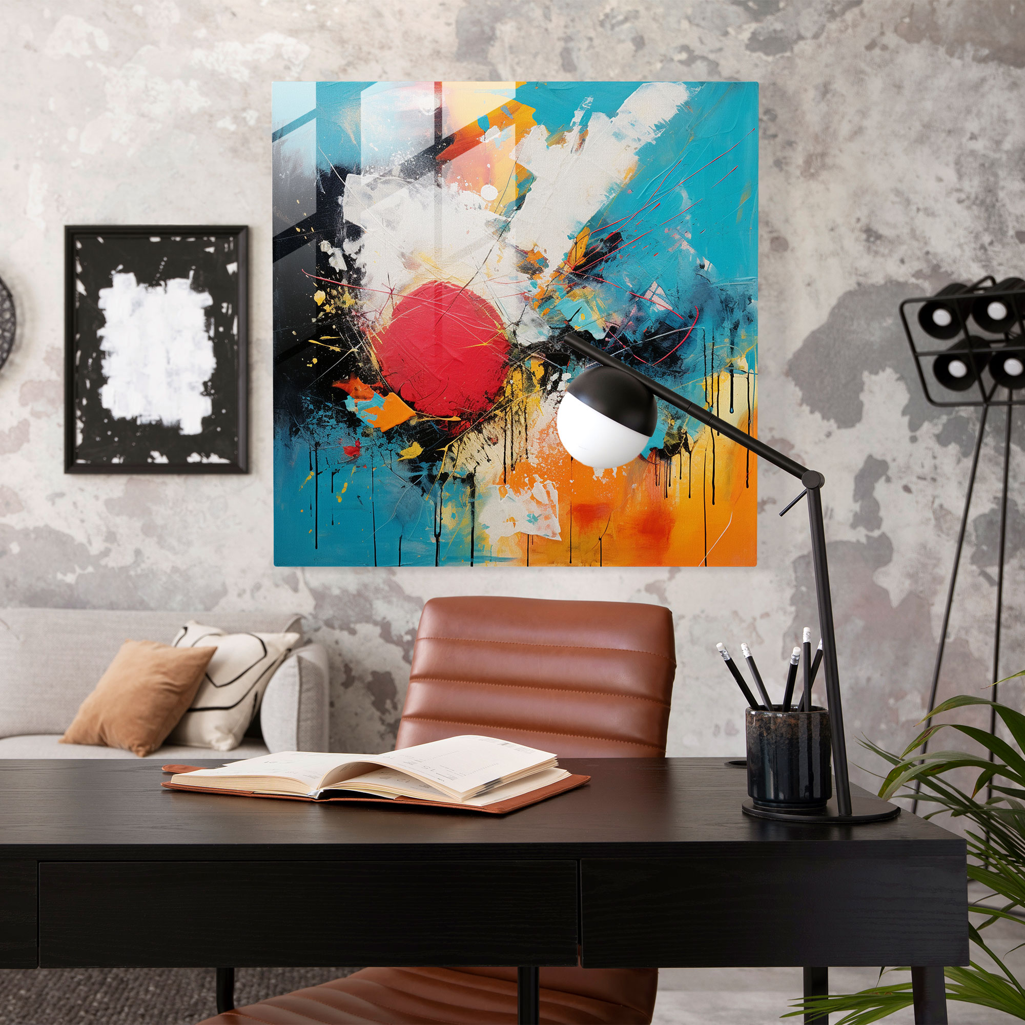 Enigmatic Glass Print - Abstract Explosion of Colors and Textures Glass Wall Art