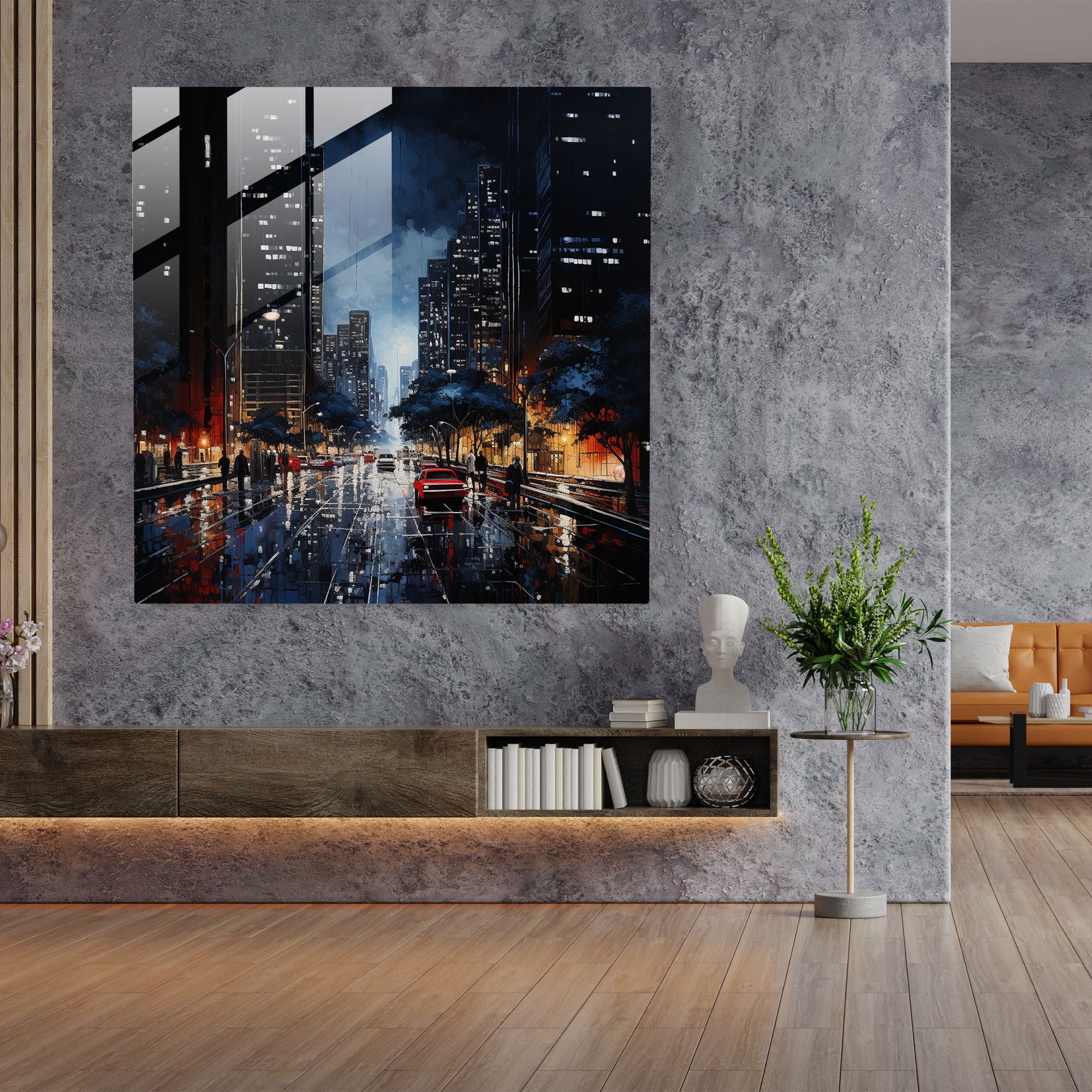 Moderne zeitgenössische Acrylmalerei auf Glas gedruckt