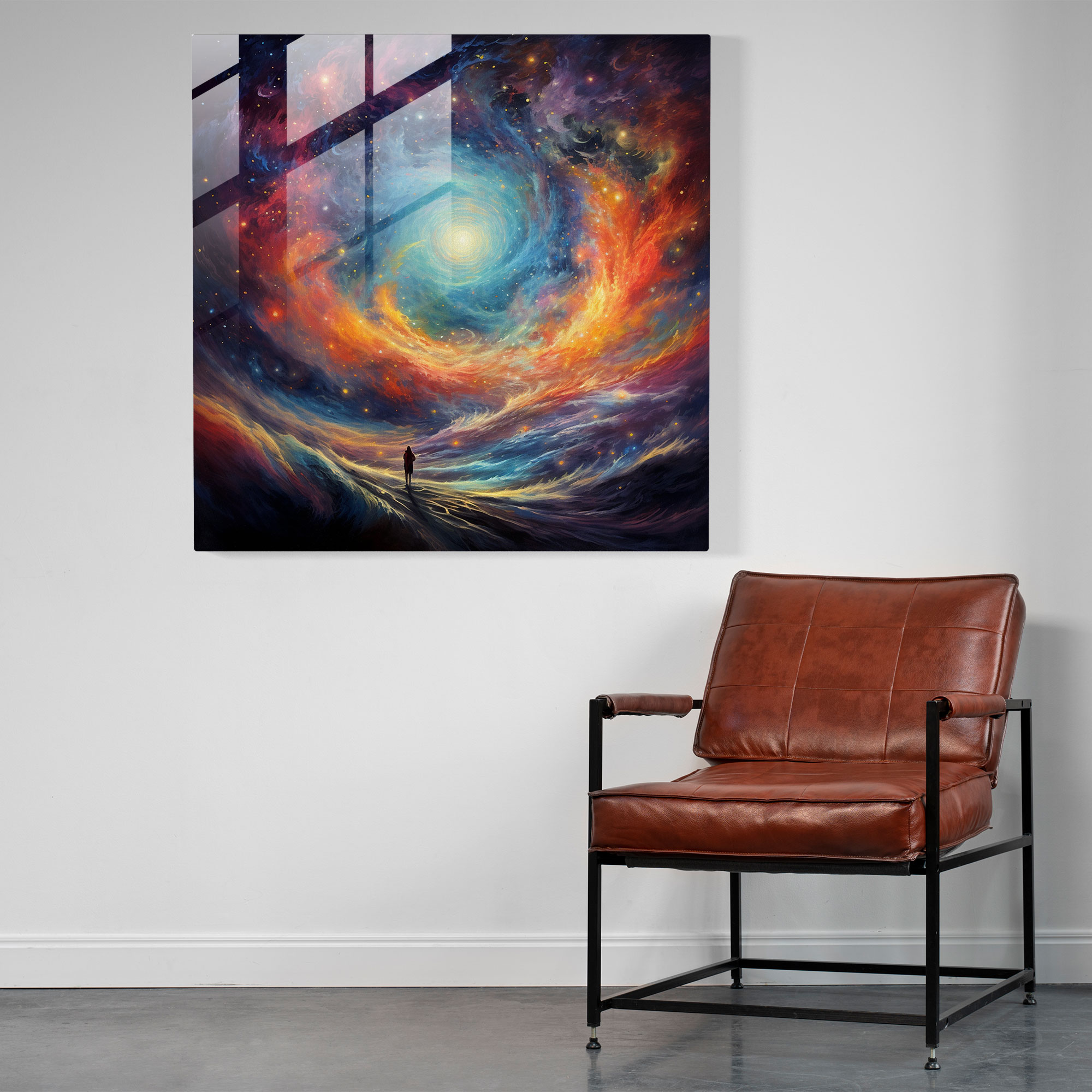 Stellar Impression Glass Print - Celestial Galaxy Impressionist Brushstrokes Glass Wall Art Home Decoration