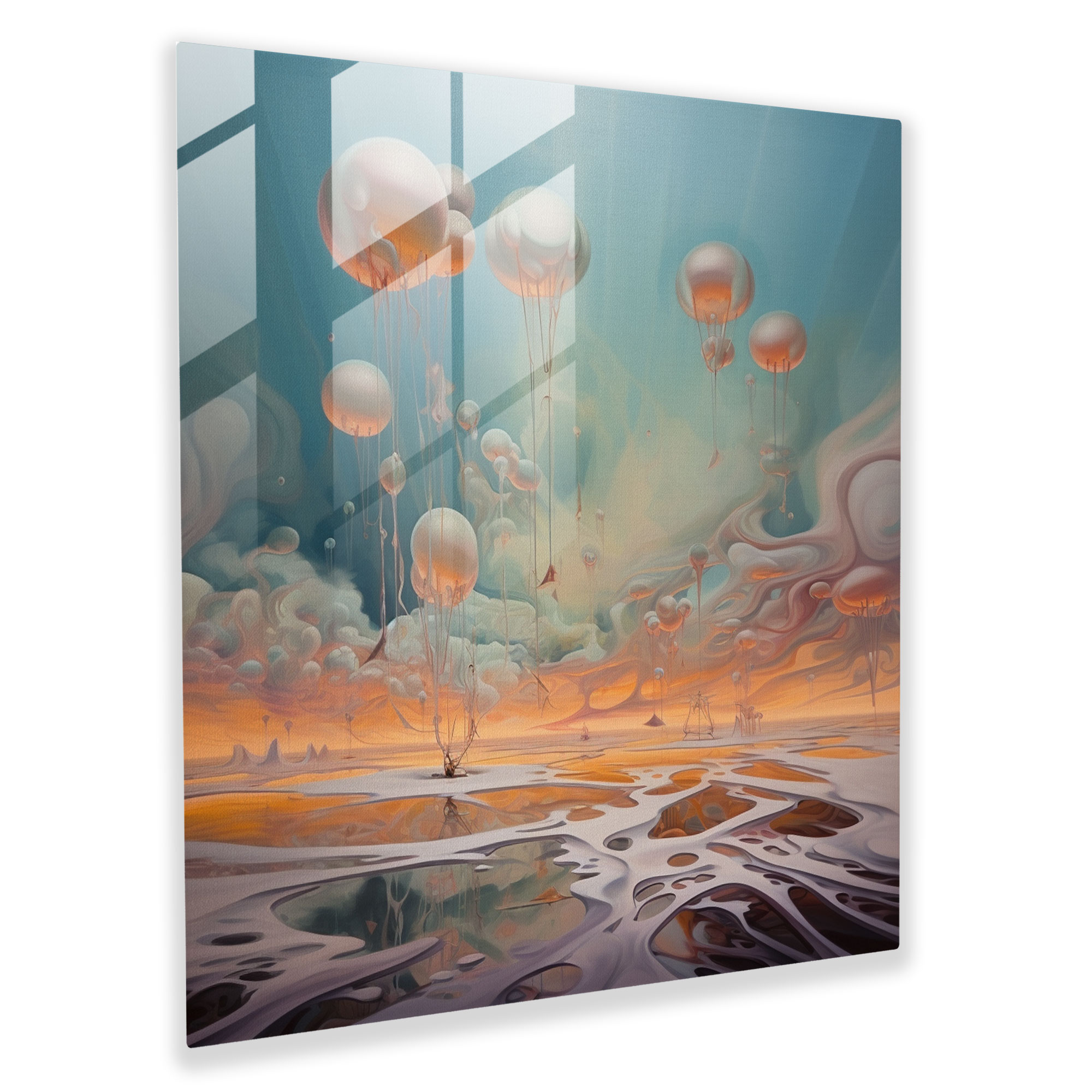 Enchanting Glass Print - Ethereal Dreamscape with Floating Objects - Surrealist Glass Wall Art
