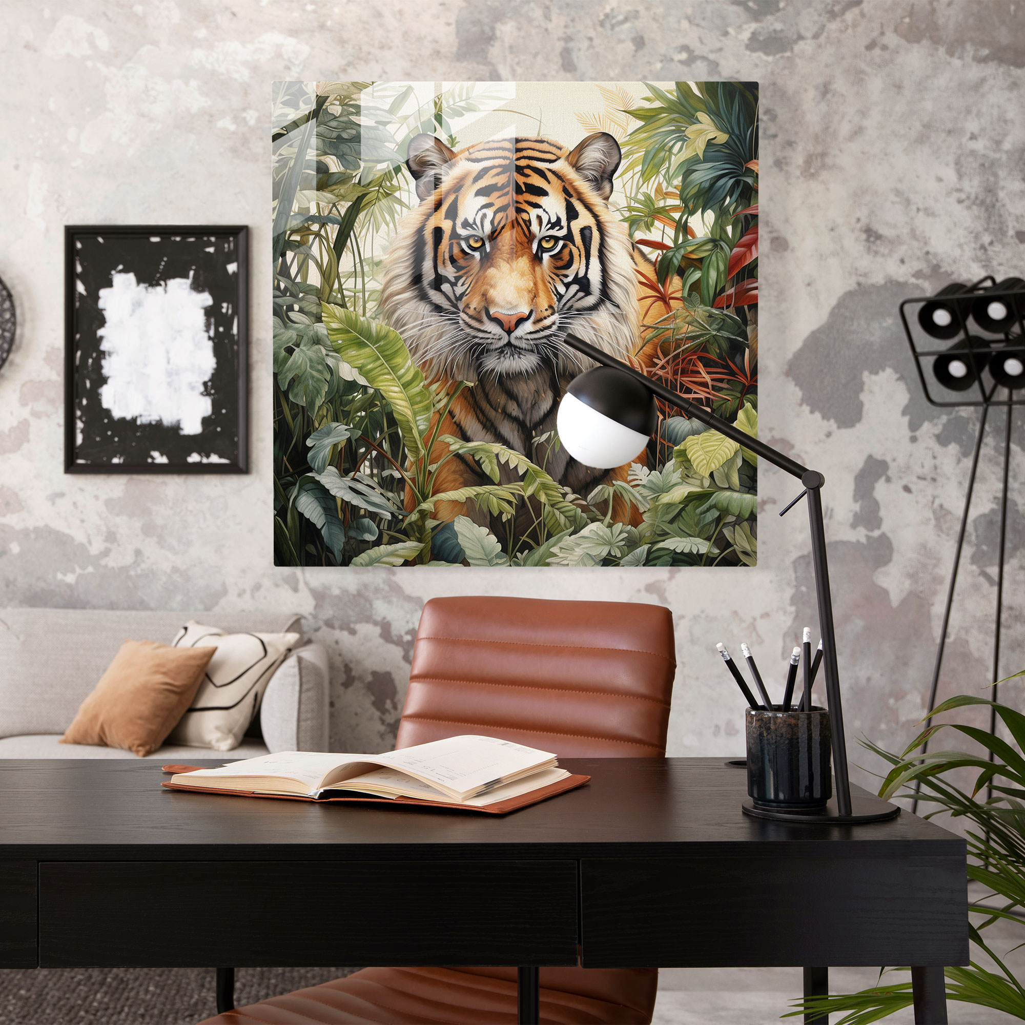 Majestic Glass Print - Majestic Tiger in Natural Habitat - Realistic Wildlife Glass Wall Art