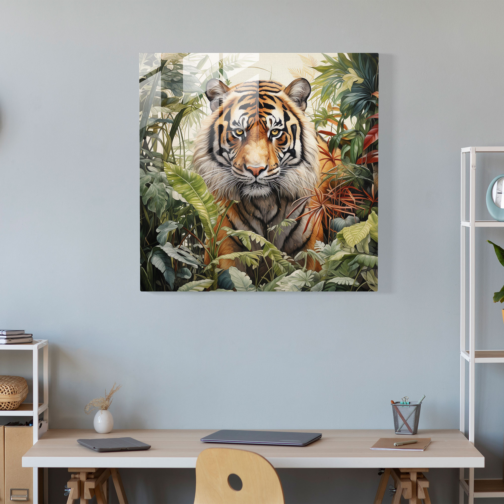 Majestic Glass Print - Majestic Tiger in Natural Habitat - Realistic Wildlife Glass Wall Art