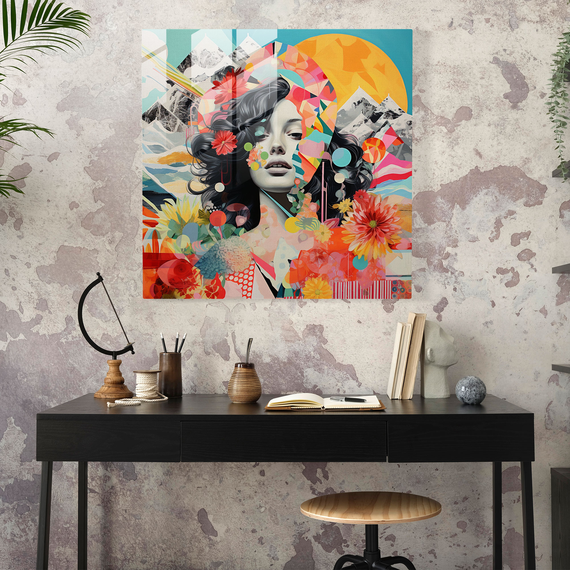Eclectic Glass Print of Contemporary Collage - Bold Glass Wall Art for Modern Home Decoration