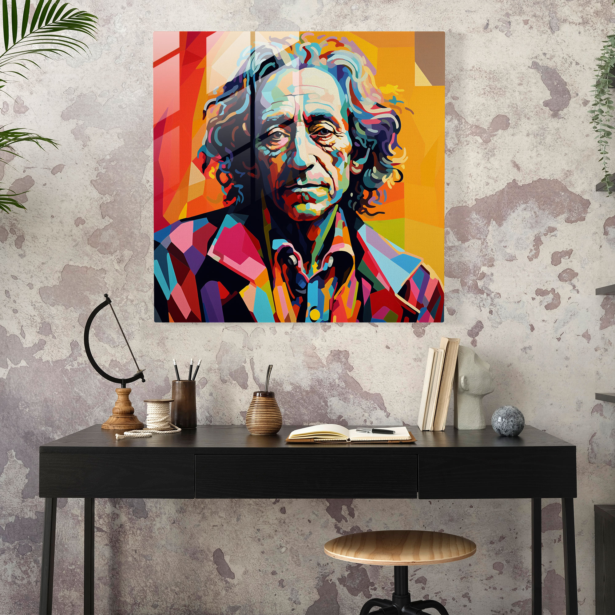 Vibrant Glass Print of Legendary Musician - Pop Art Glass Wall Art for Home Decoration