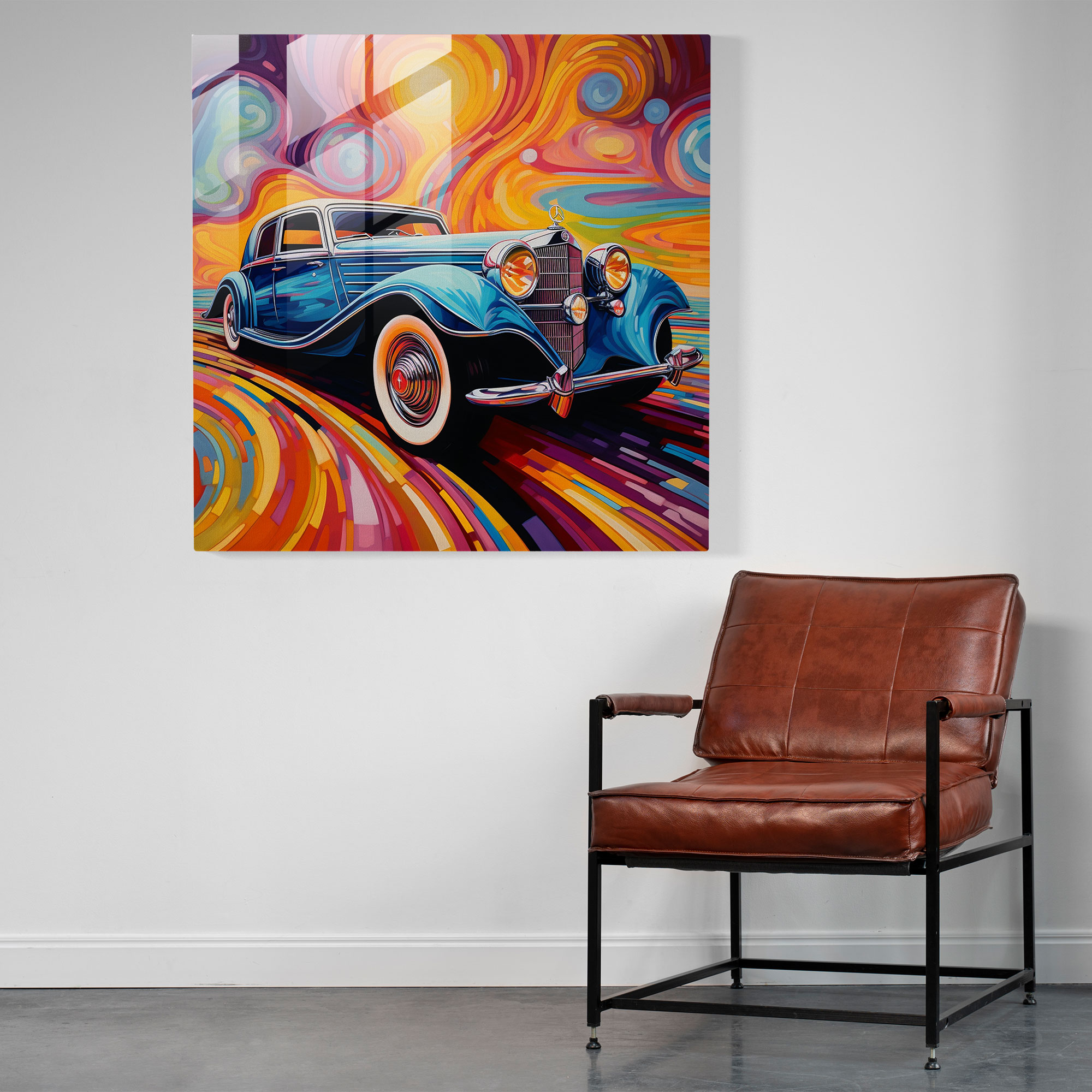 Mercedes Glasbild - Abstraktes Acrylgemälde - Zuhause Dekoration Abstraktes Acrylgemälde Glasbild
