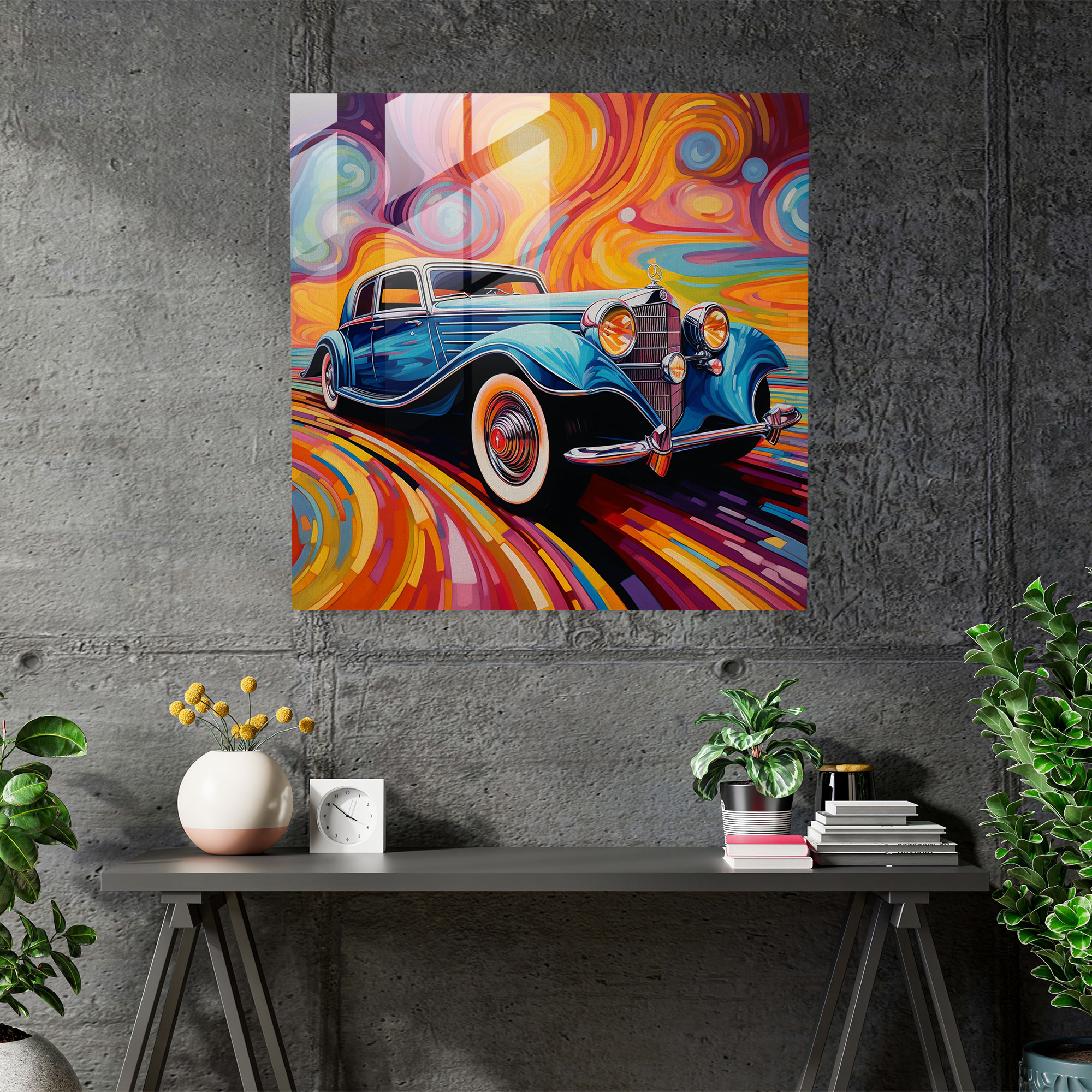 Mercedes Glasbild - Abstraktes Acrylgemälde - Zuhause Dekoration Abstraktes Acrylgemälde Glasbild