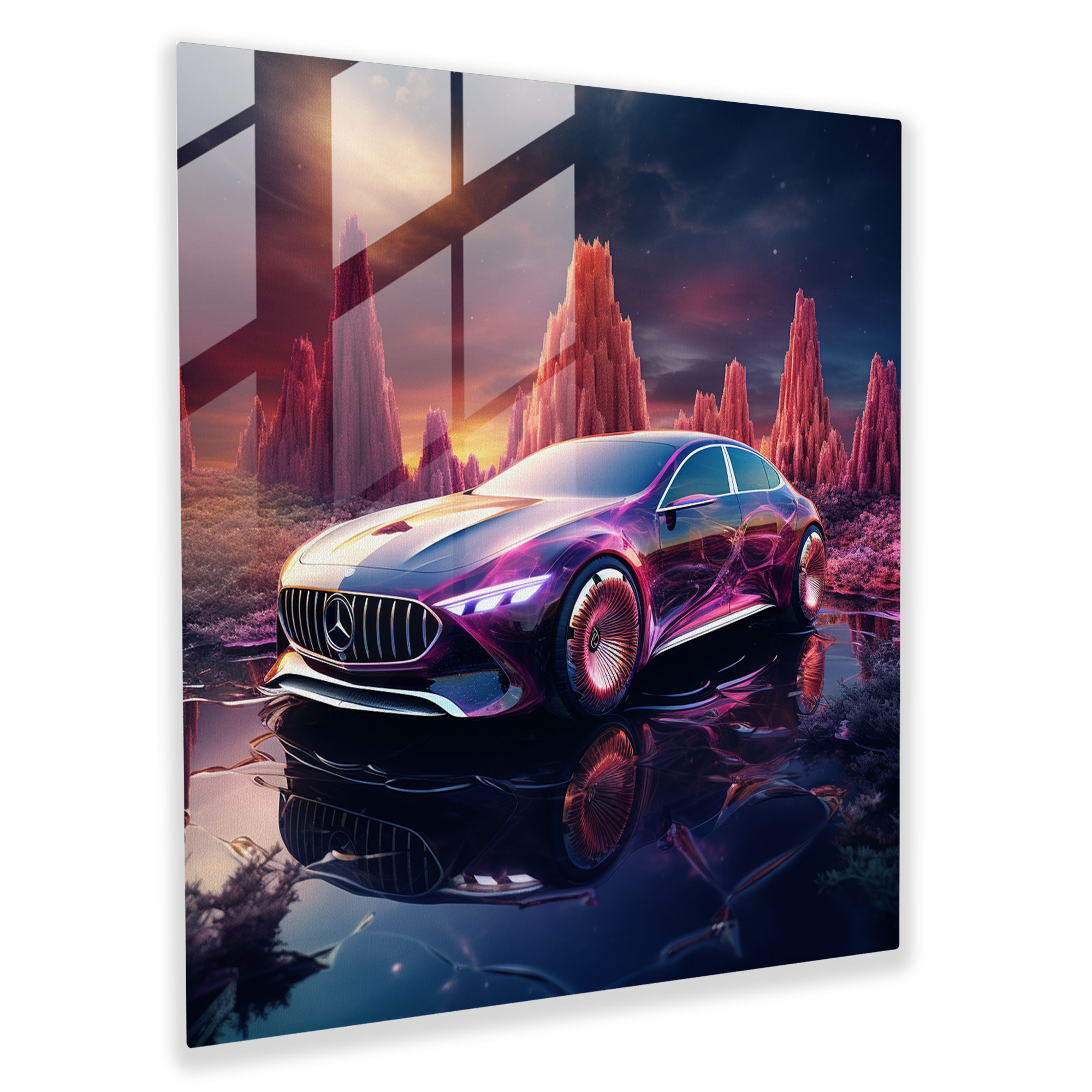 Mercedes Glasbild - Traumhafte digitale Kunst - Mercedes Wanddekoration Moderne Kunst Fantasie