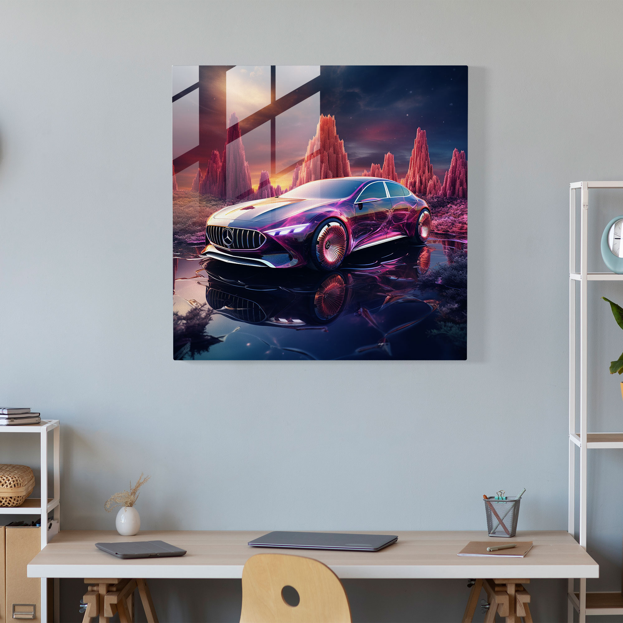 Mercedes Glasbild - Traumhafte digitale Kunst - Mercedes Wanddekoration Moderne Kunst Fantasie