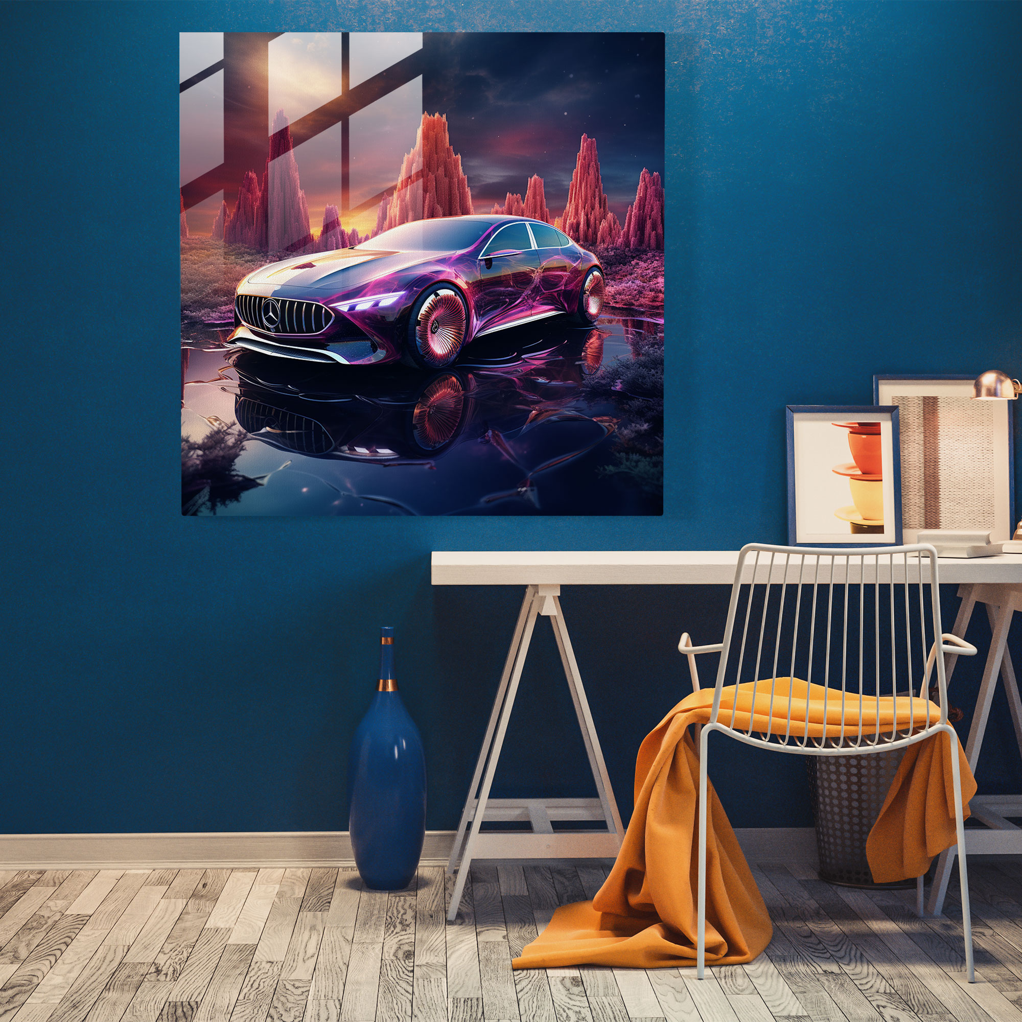 Mercedes Glasbild - Traumhafte digitale Kunst - Mercedes Wanddekoration Moderne Kunst Fantasie