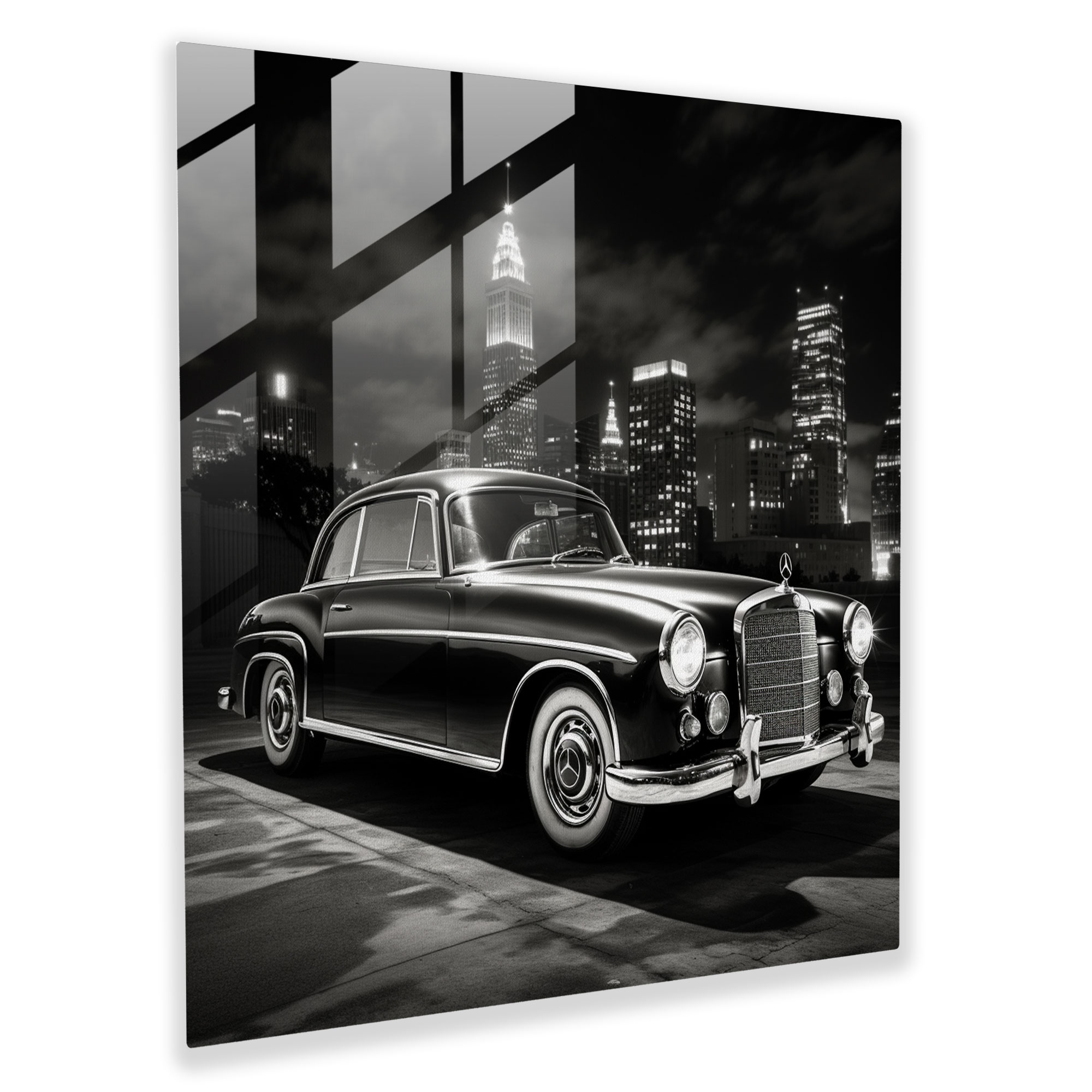 Mercedes Glasbild - Stadtlandschaft im Vintage-Stil - Moderne Kunst zeitlose Eleganz