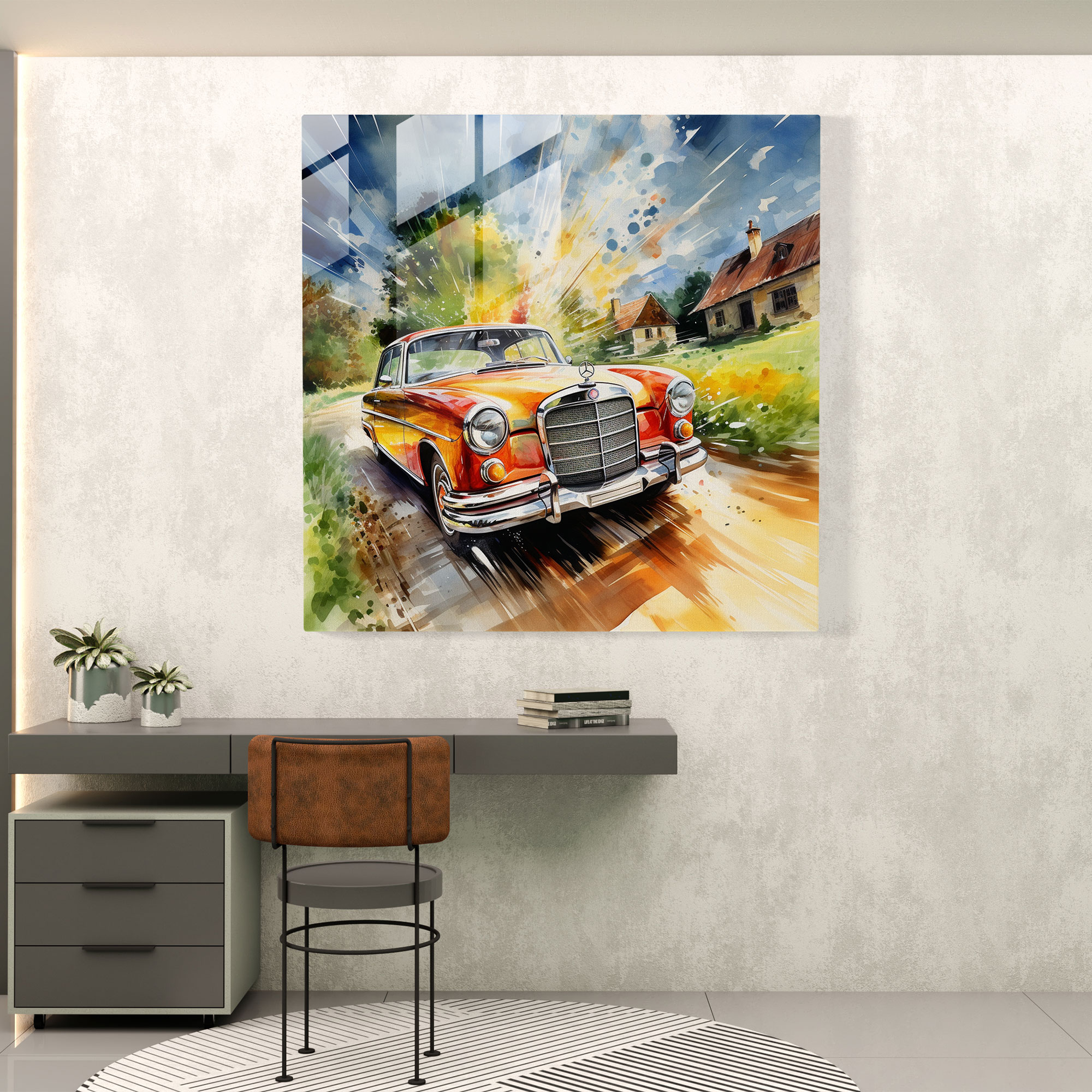 Mercedes Glass Print - Colorful Watercolor Painting - Mercedes, Glass Print, Home Decoration, Energy