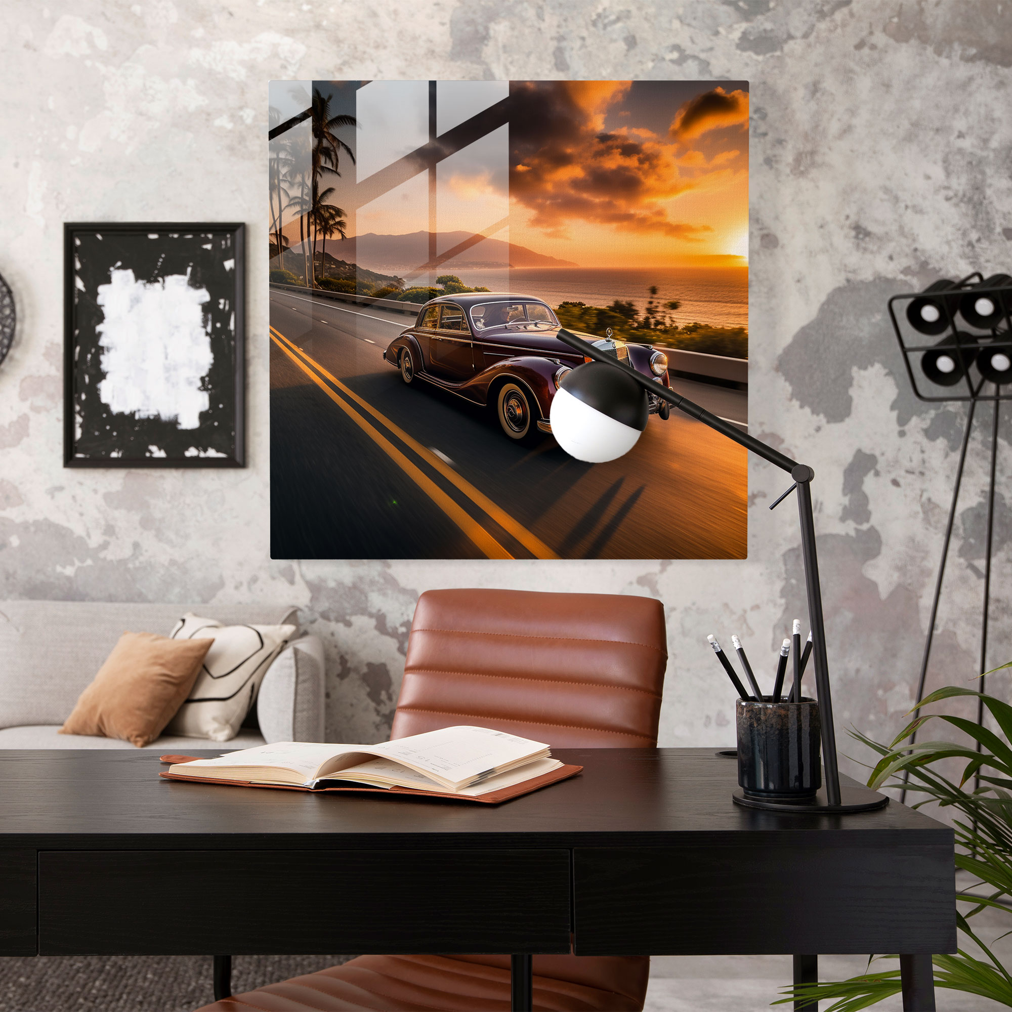 Mercedes Glasbild - Küsten-Sonnenuntergangsfotografie - Moderne Kunst Wohnkultur Gelassenheit