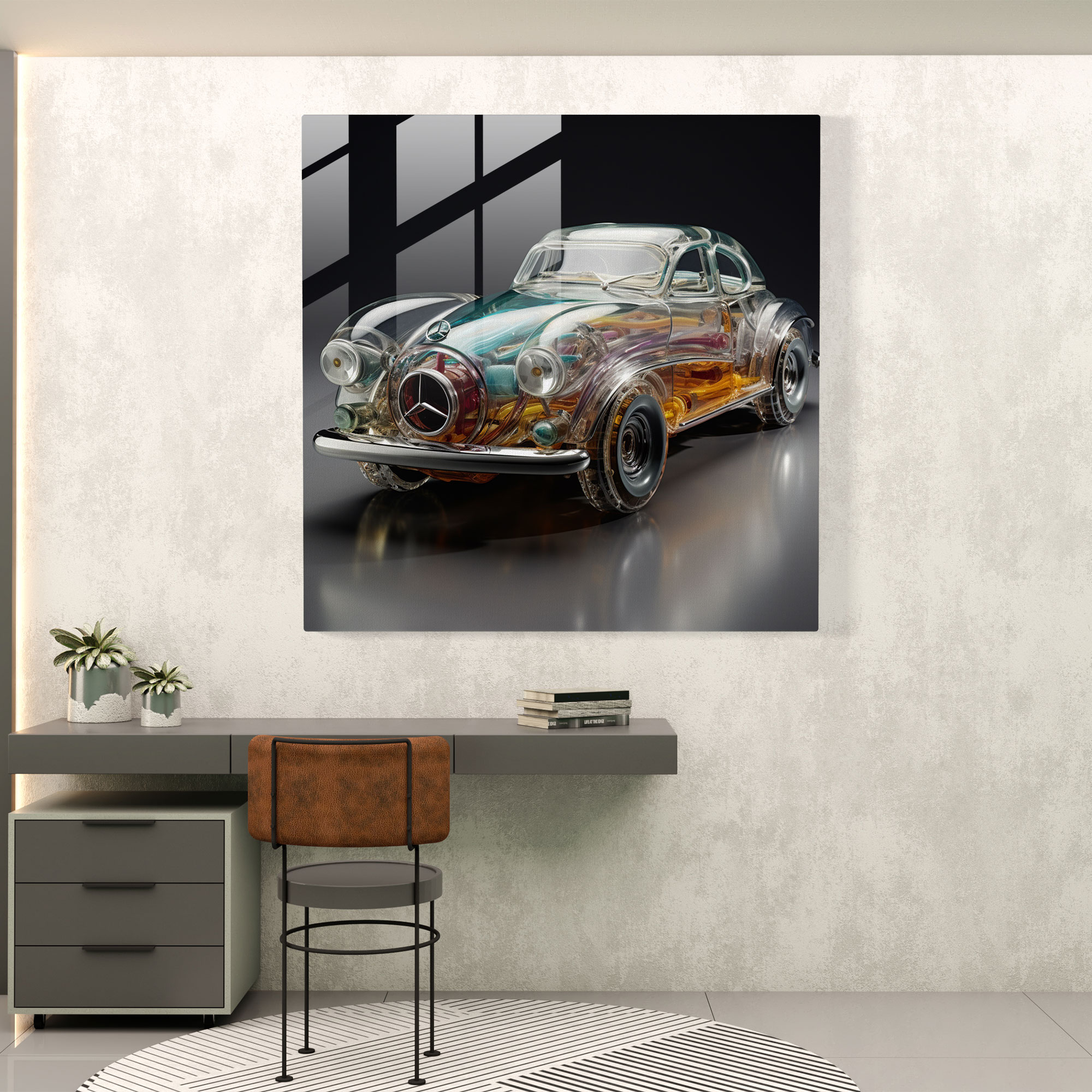 Mercedes Glasbild - Abstrakte Glas- und Metallskulptur - Zeitgenössischer Reiz