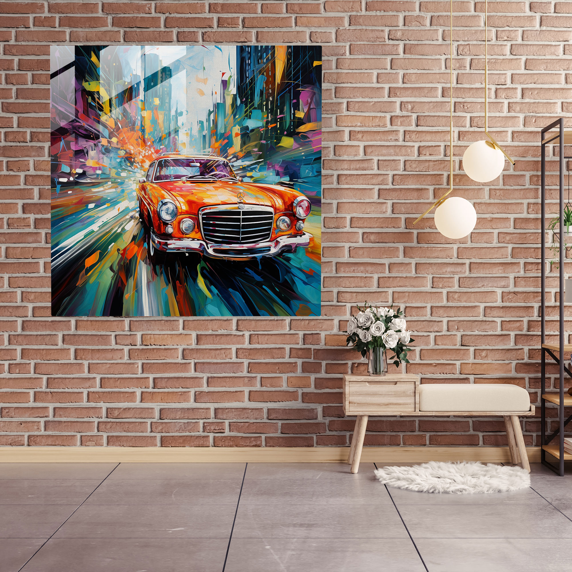 Mercedes Glasbild - Modernes abstraktes Gemälde - Wanddekoration Glas-Kunst