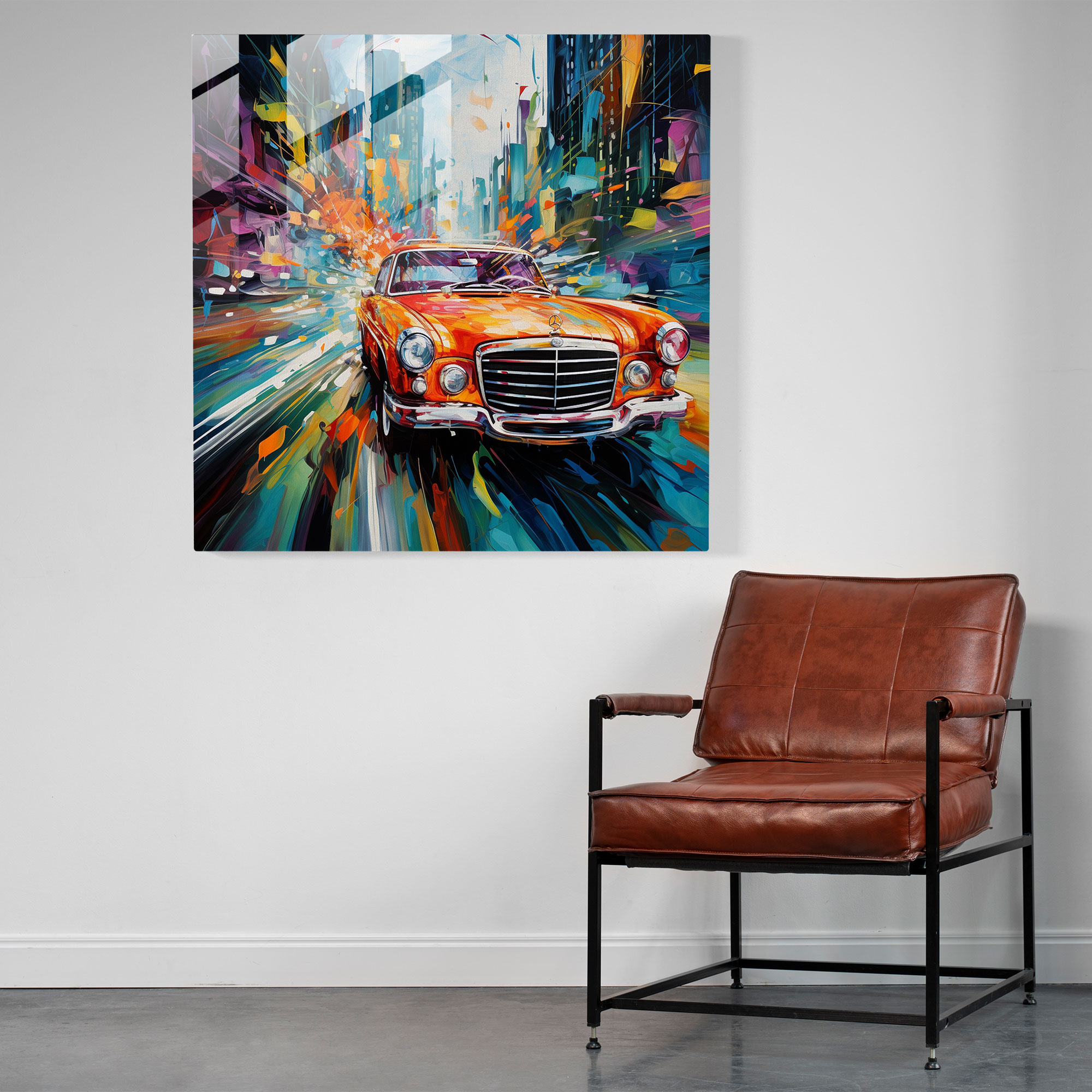 Mercedes Glasbild - Modernes abstraktes Gemälde - Wanddekoration Glas-Kunst