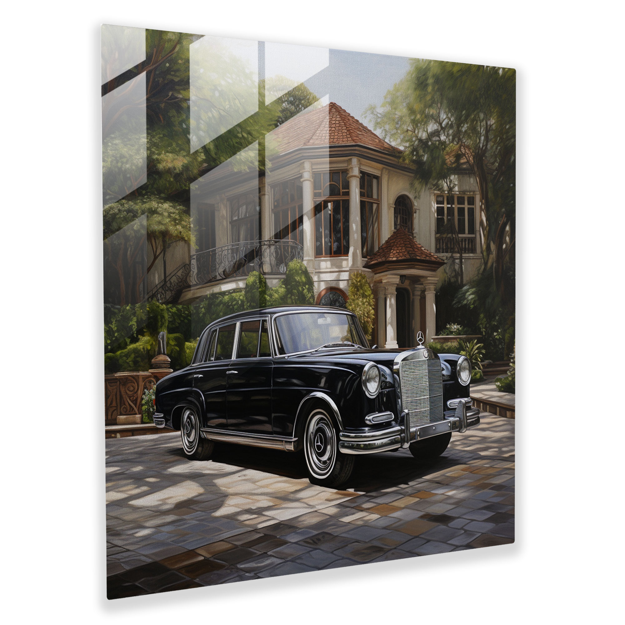 Mercedes Glasbild - Realistisches Ölgemälde - Wanddekoration Mercedes