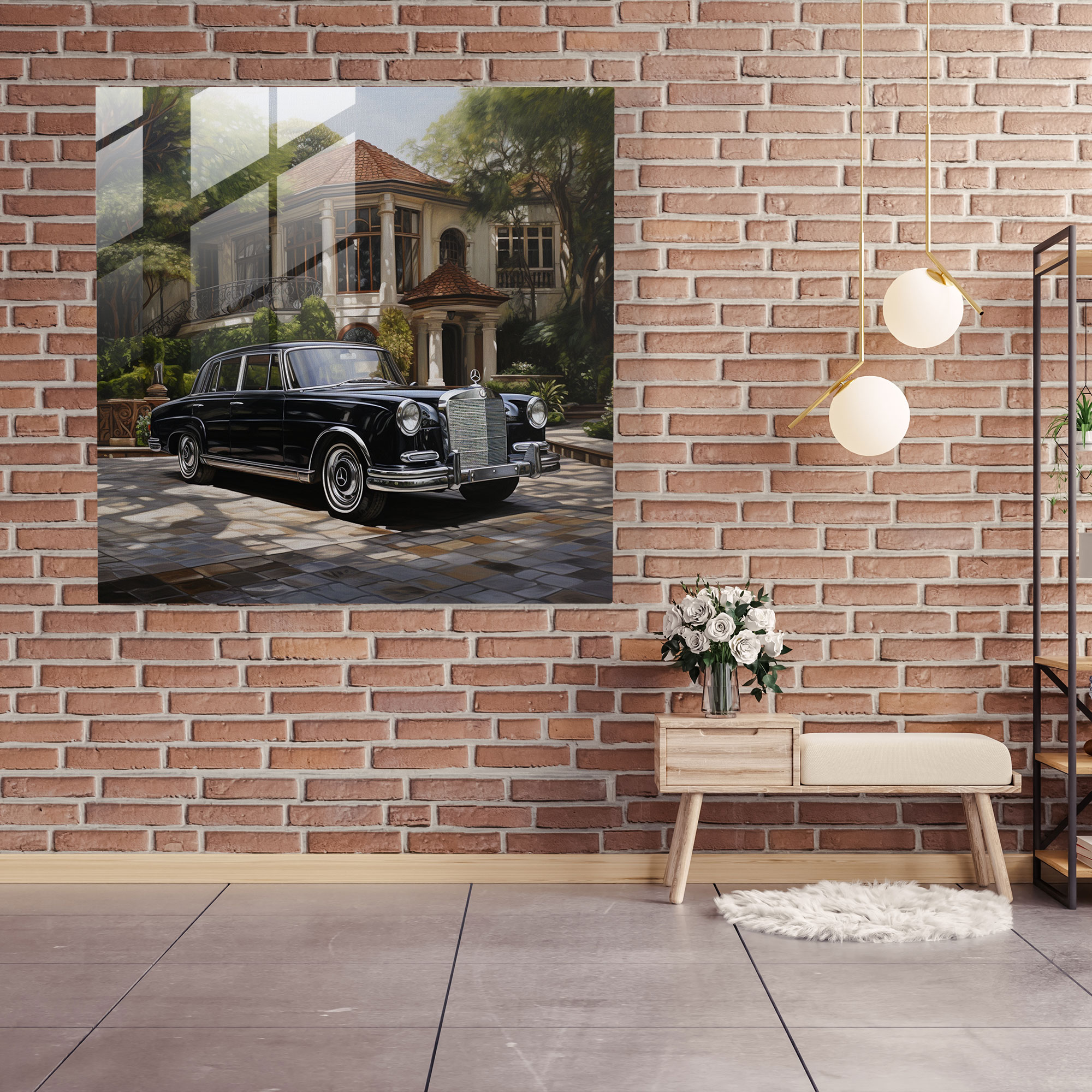 Mercedes Glasbild - Realistisches Ölgemälde - Wanddekoration Mercedes