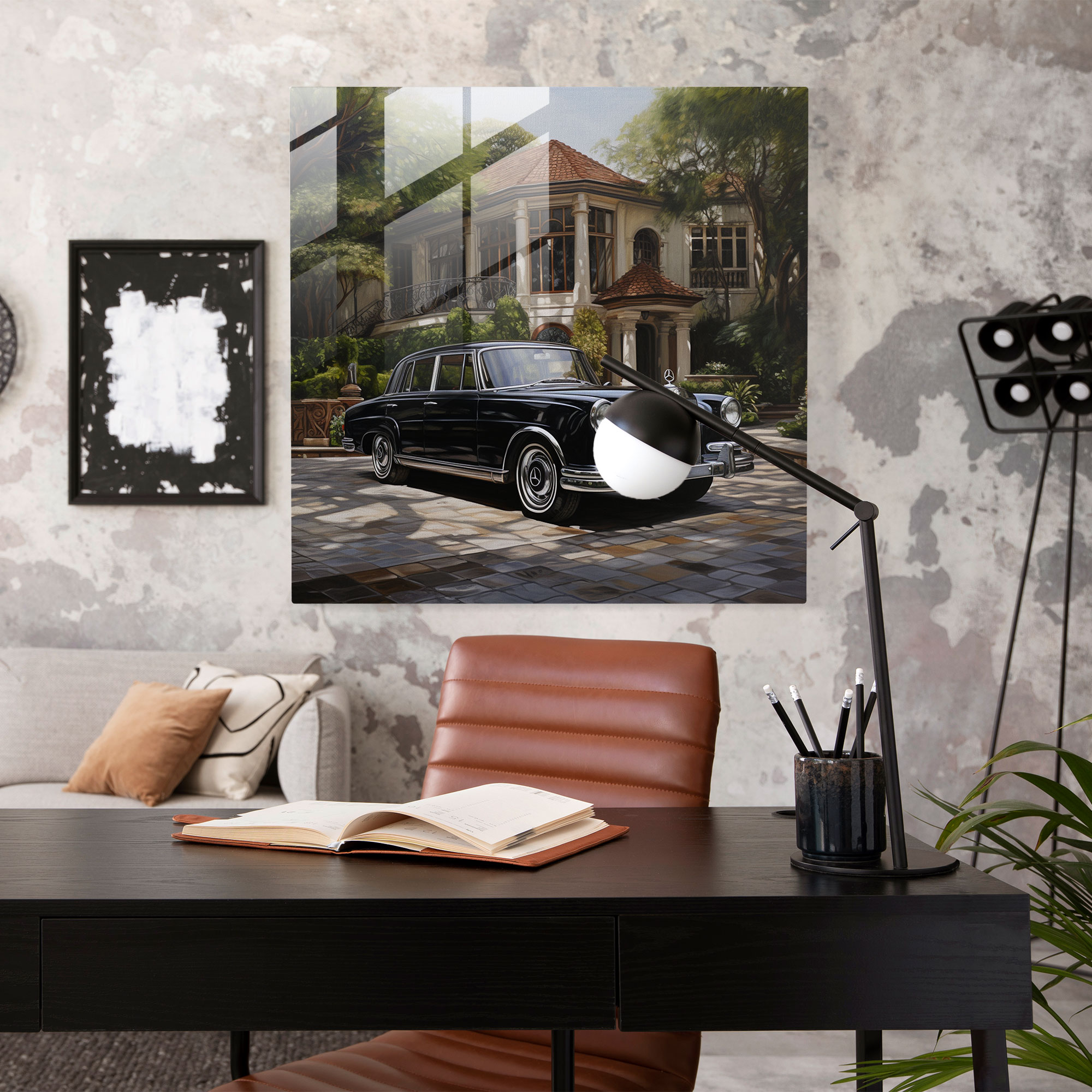 Mercedes Glasbild - Realistisches Ölgemälde - Wanddekoration Mercedes