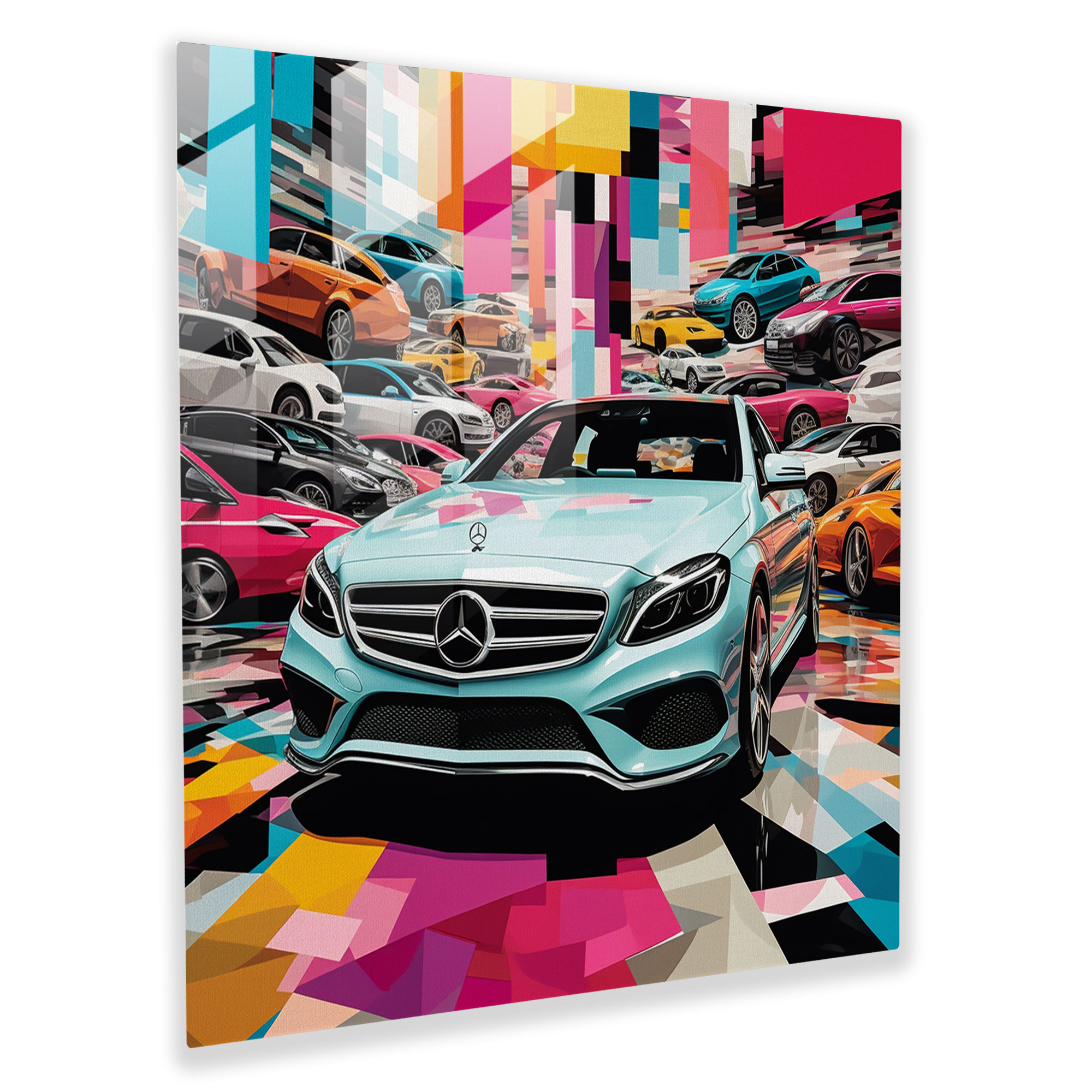 Mercedes Glasbild - Pop-Art-Collage für Zuhause - Wanddeko