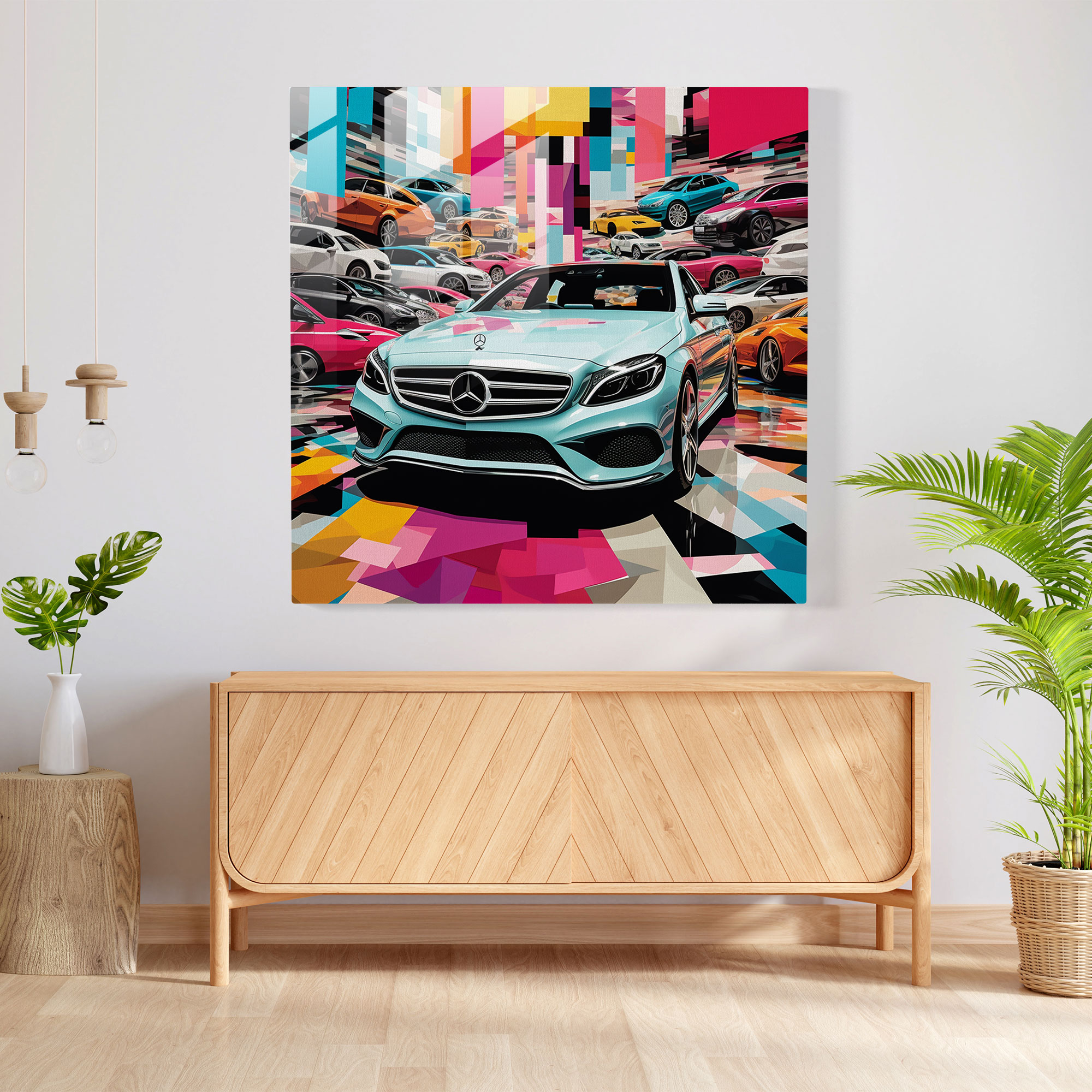 Mercedes Glasbild - Pop-Art-Collage für Zuhause - Wanddeko