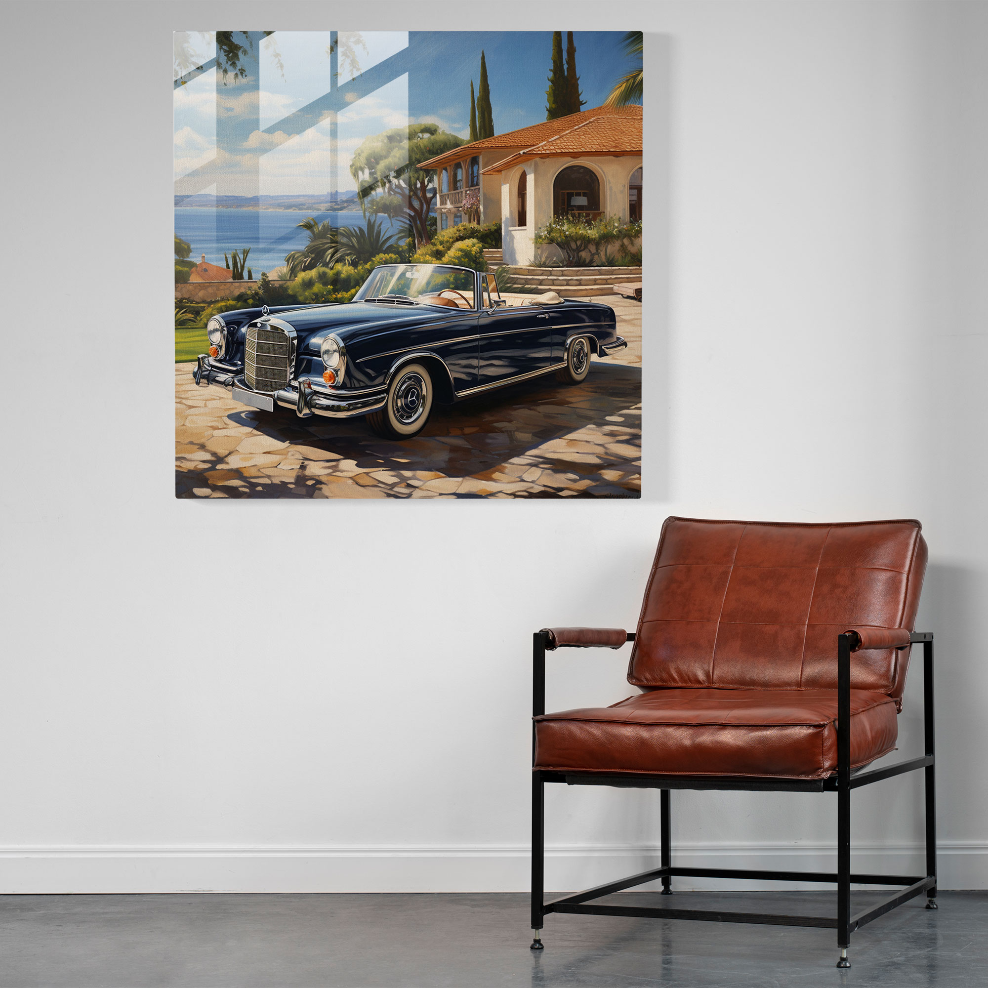 Mercedes Glass Print - Mercedes, Classic Car, Modern Art, Glass Art