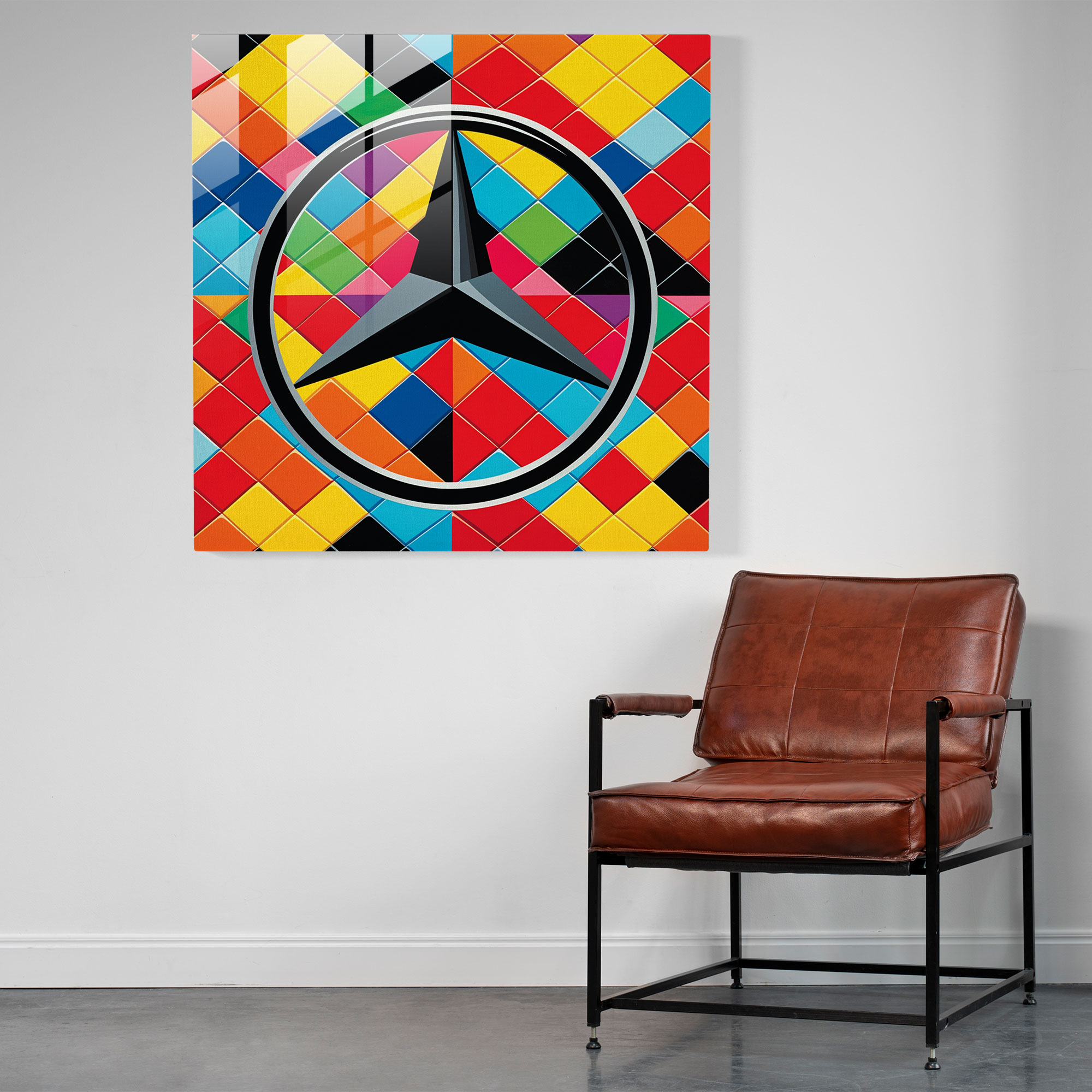 Mercedes Glasbild - Moderne Kunst Wanddekoration Siebdruck.