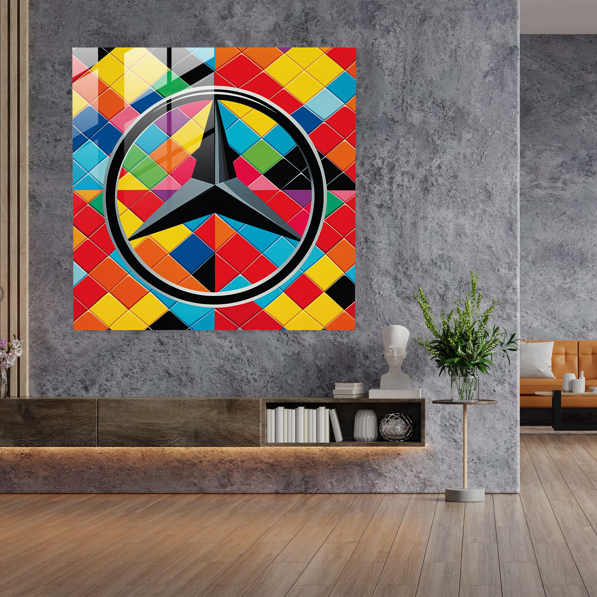 Mercedes Glasbild - Moderne Kunst Wanddekoration Siebdruck.