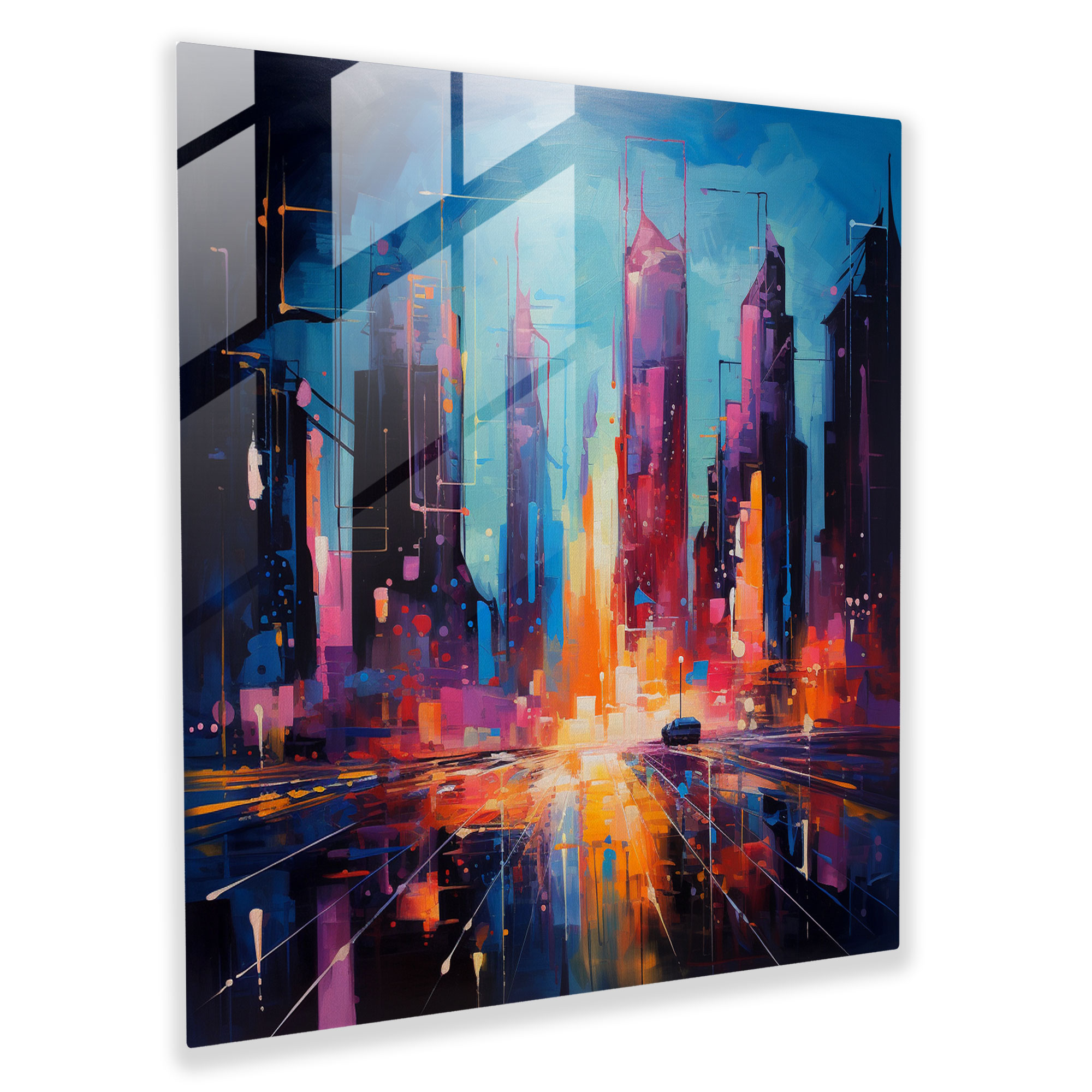Mercedes Glasbild - Abstraktes futuristisches Stadtbild Wandkunst - Bewegung Wanddekoration