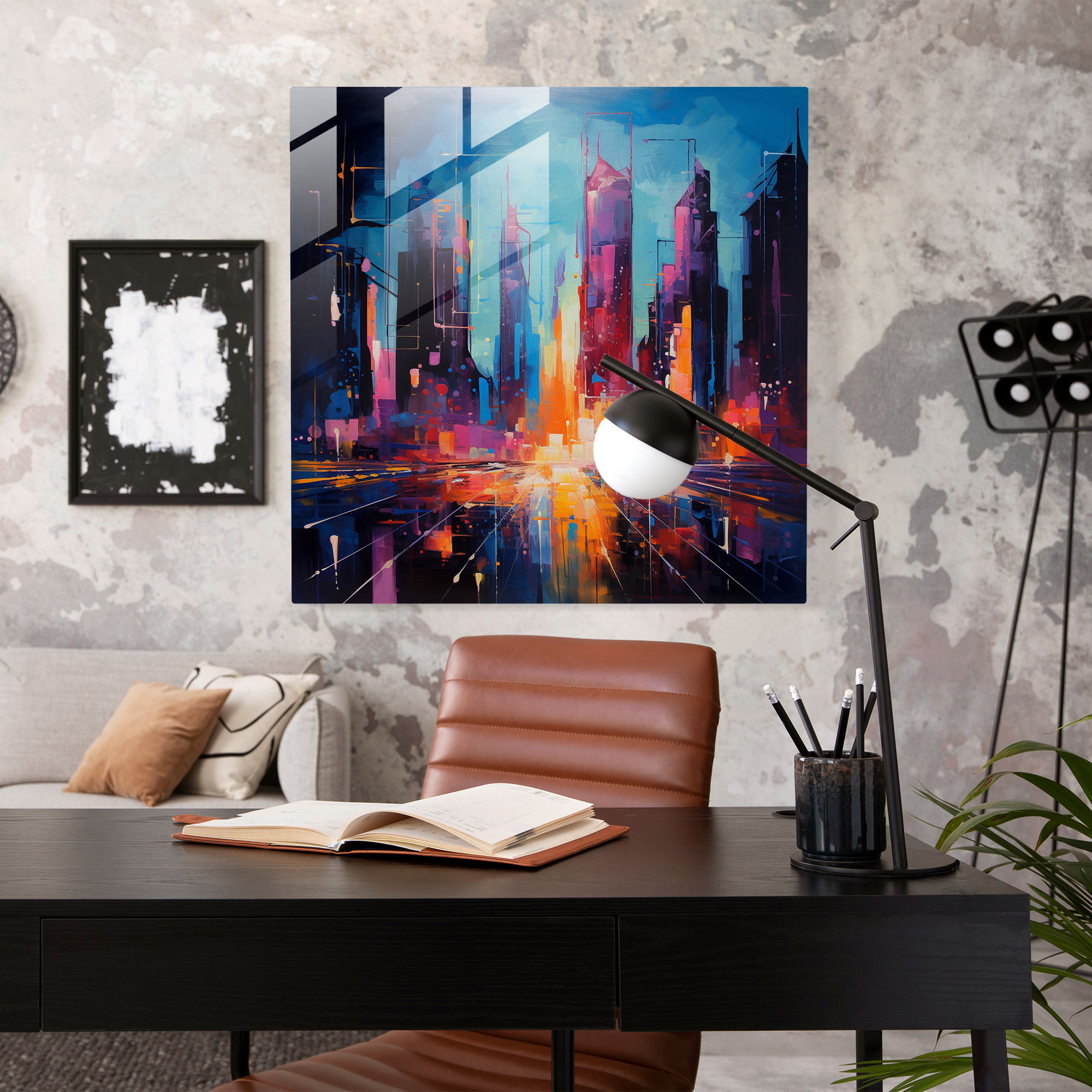 Mercedes Glasbild - Abstraktes futuristisches Stadtbild Wandkunst - Bewegung Wanddekoration