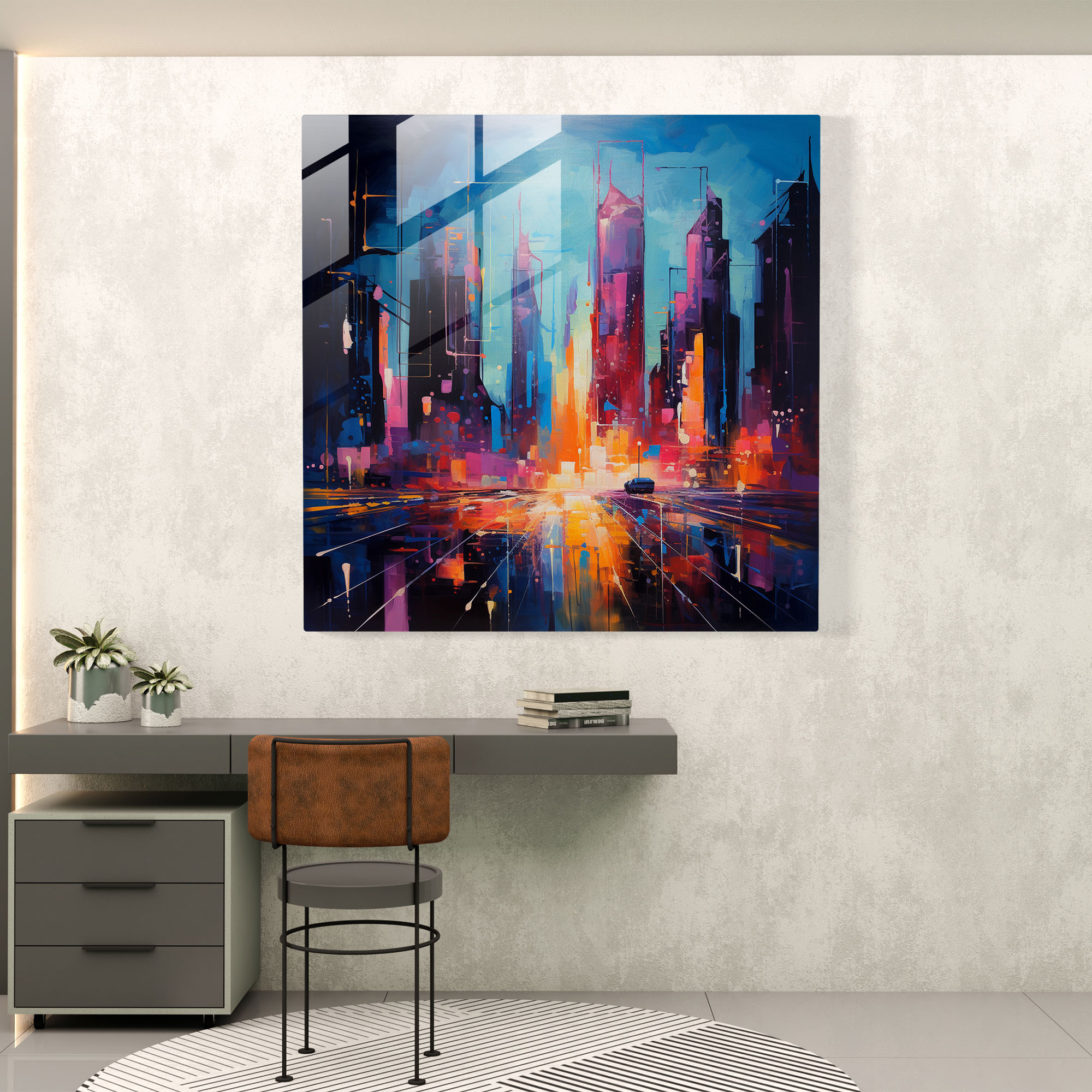 Mercedes Glasbild - Abstraktes futuristisches Stadtbild Wandkunst - Bewegung Wanddekoration