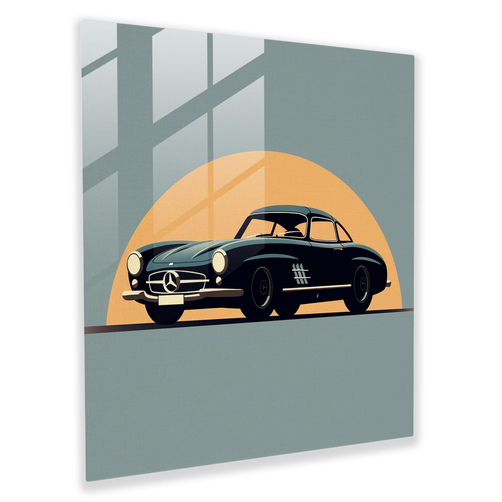 Minimalistisches Mercedes Glasbild - Elegante Silhouette Wandkunst - Mercedes Glasbild Glaswandkunst Minimalistisch