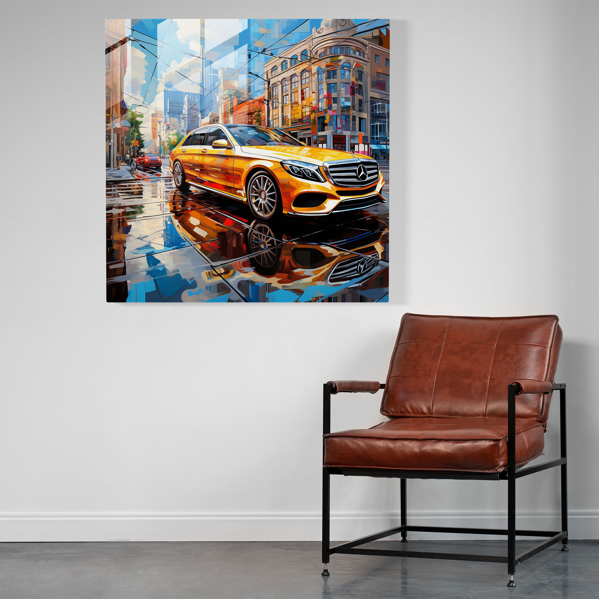 Urban Mercedes Glass Print - Dynamic Cityscape Wall Art - Mercedes, Dynamic Cityscape, Wall Decoration, Glass Print