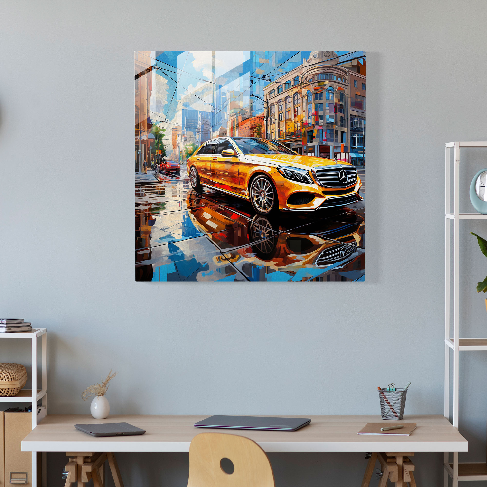 Urban Mercedes Glass Print - Dynamic Cityscape Wall Art - Mercedes, Dynamic Cityscape, Wall Decoration, Glass Print