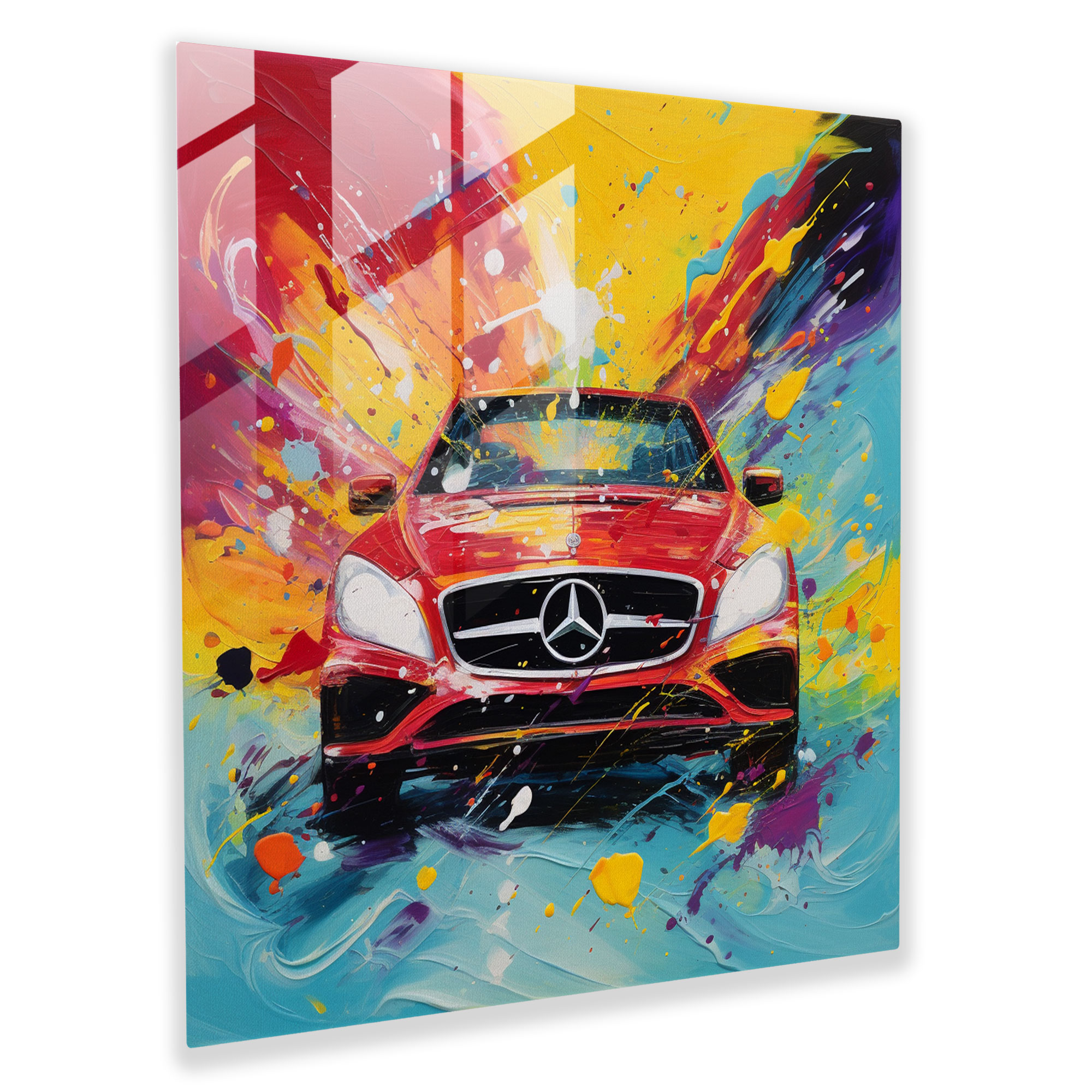 Mercedes Abstraktes Glasbild - Wanddekoration kühne Pinselstriche Glas-Wandkunst