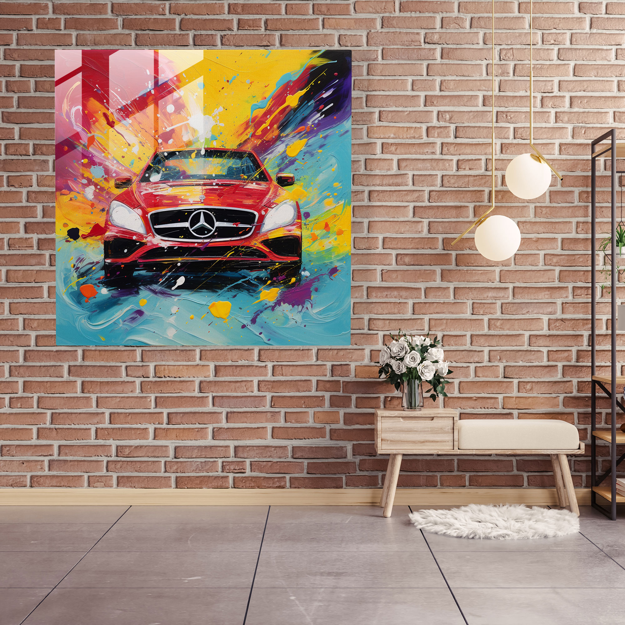 Mercedes Abstraktes Glasbild - Wanddekoration kühne Pinselstriche Glas-Wandkunst
