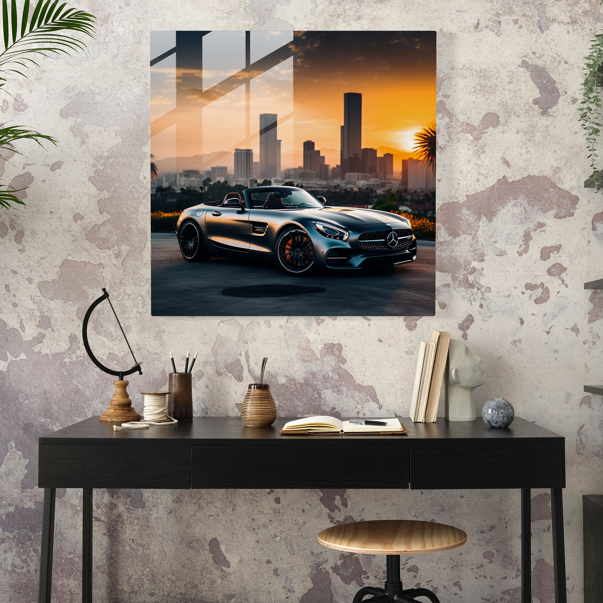 Mercedes Cityscape Glass Print - Mercedes, Glass Art, City Skyline, Home Decoration