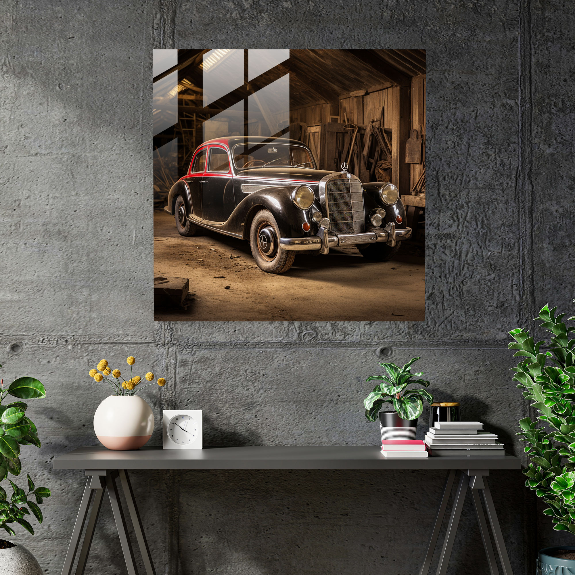 Classic Mercedes Glass Print - Mercedes, Glass Art, Wall Decoration, Glass Print