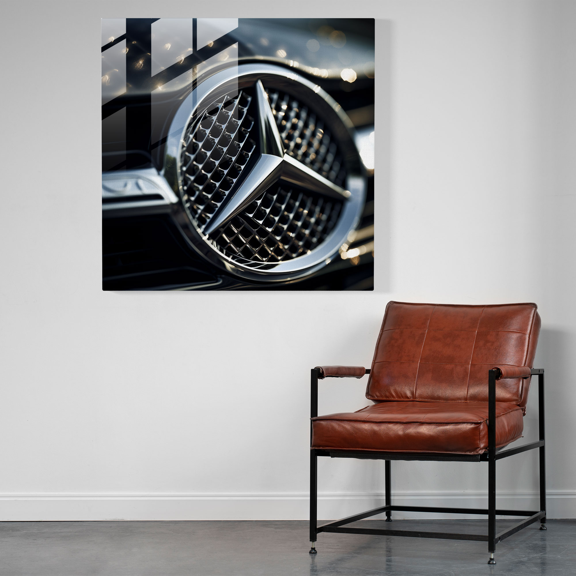 Glasbild mit Mercedes Logo - Elegante Details