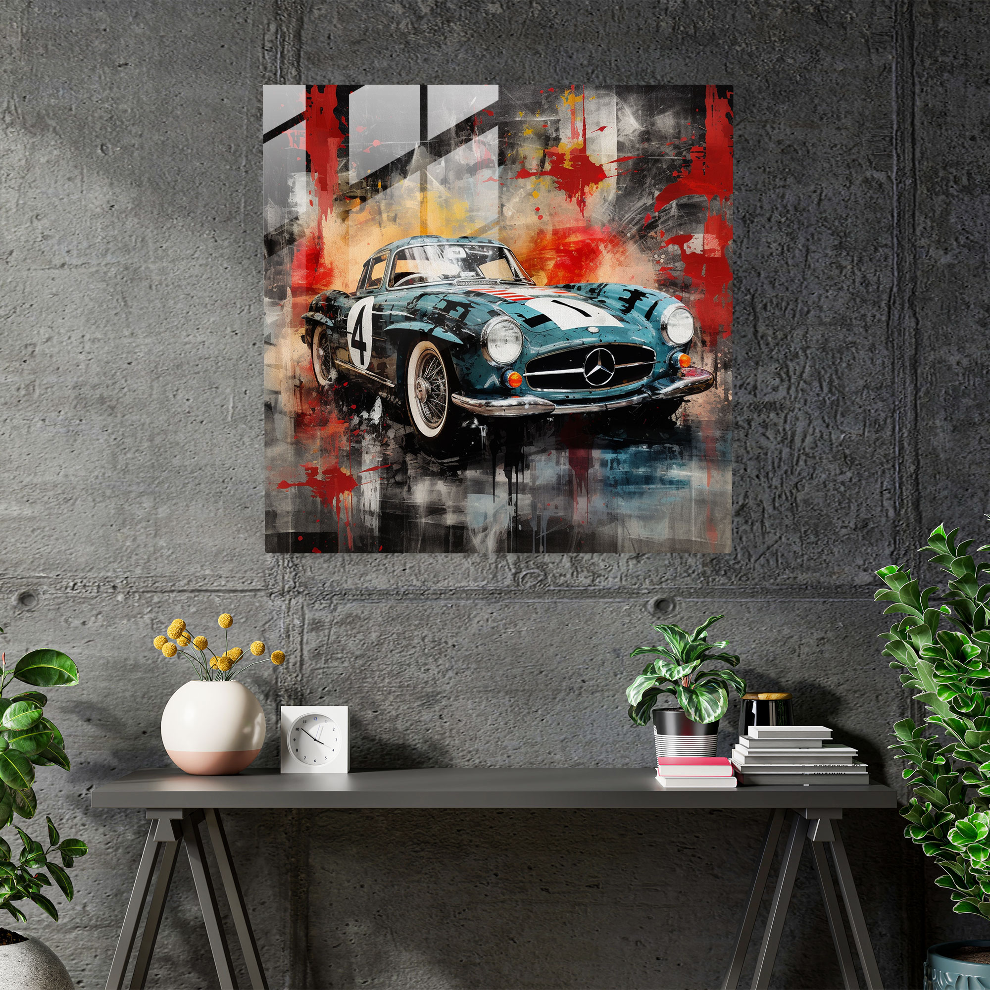 Mercedes Mixed Media Glasbild - Mercedes Glasbild Glas-Kunst Wohn-Dekoration